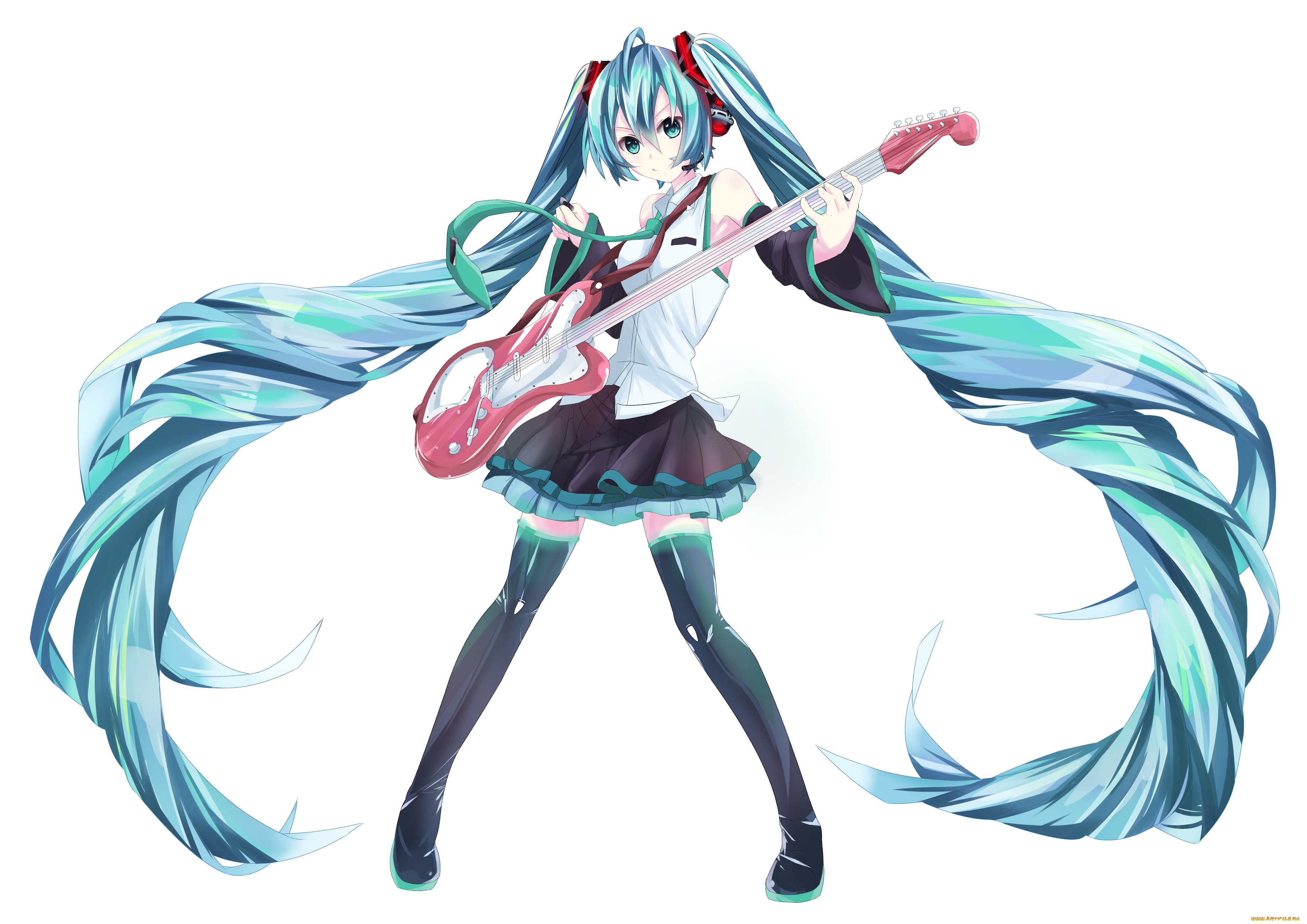 аниме, vocaloid, девушка, гитара, фон, hatsune, miku