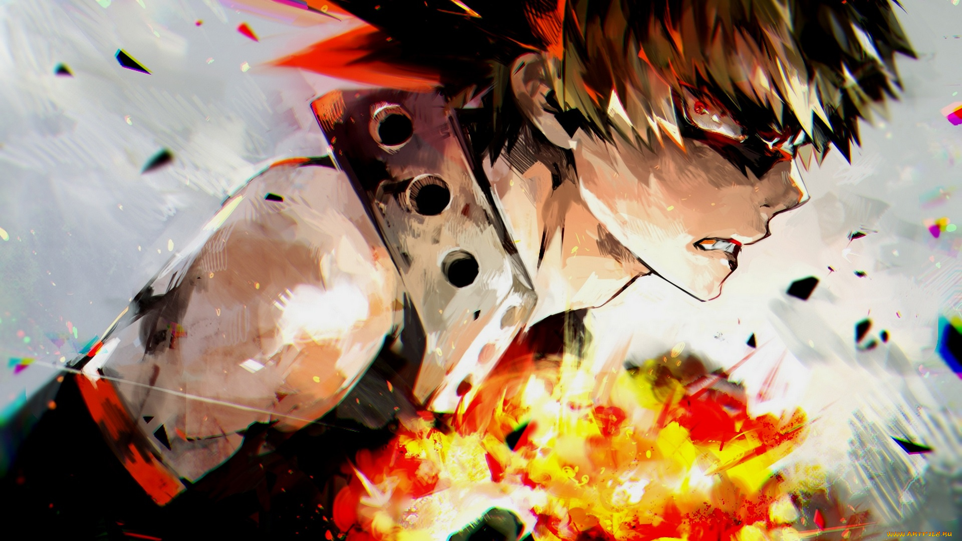 аниме, boku, no, hero, academia, огонь, парень