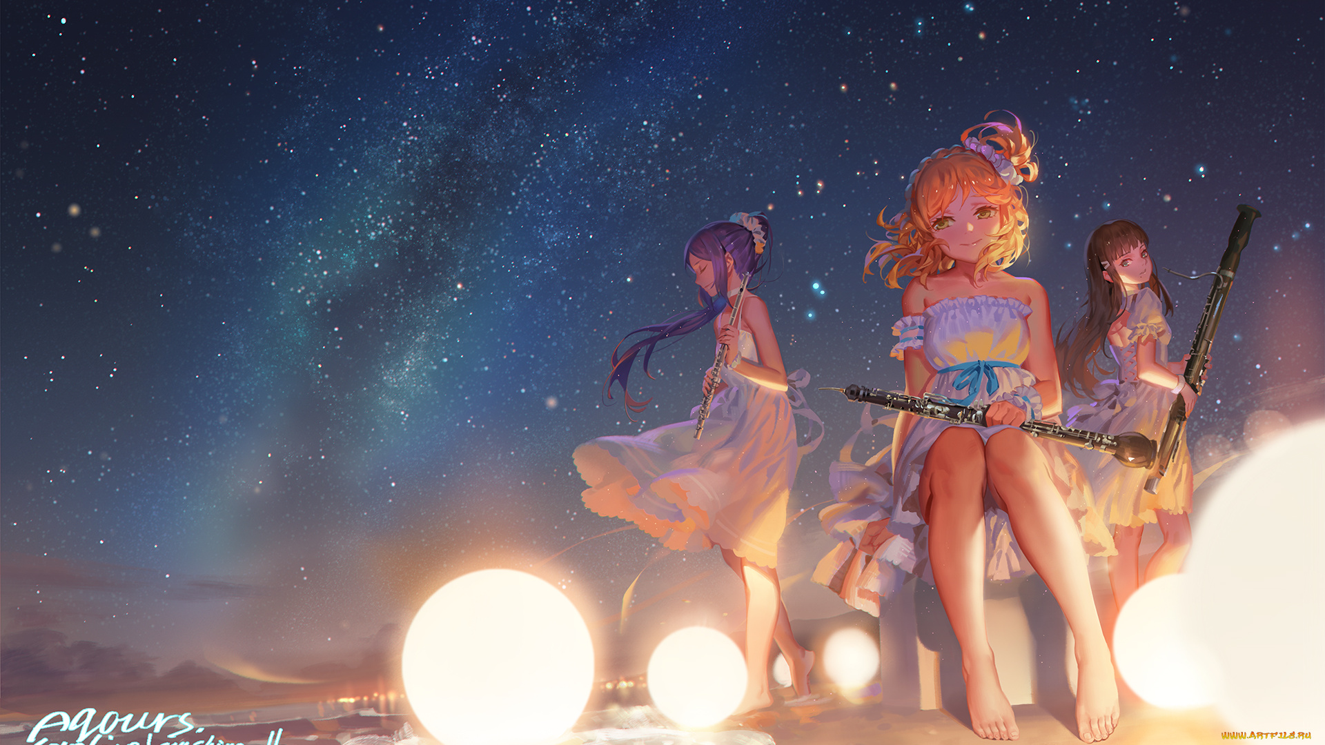 аниме, love, live, , school, idol, project, девушки, взгляд, фон