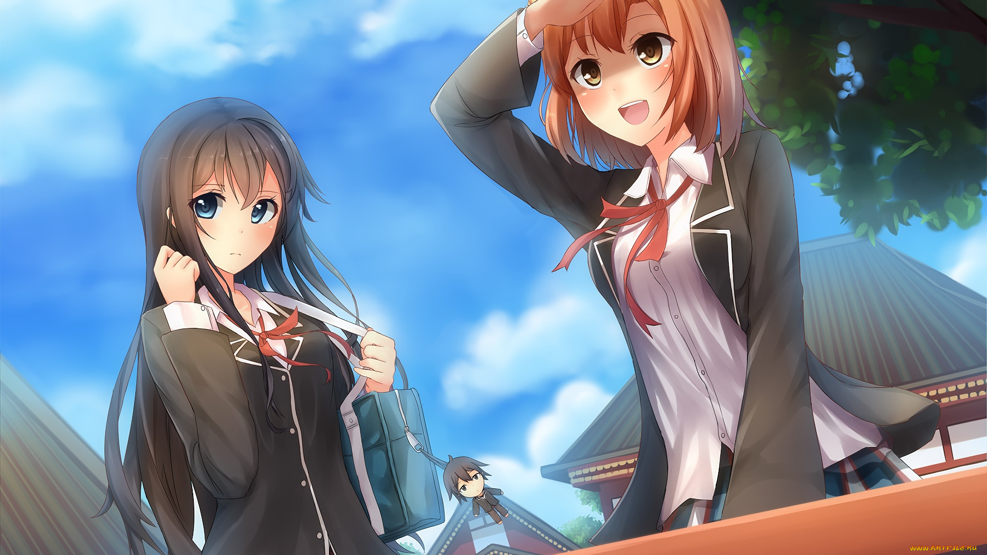 аниме, oregairu, девушки, взгляд, фон