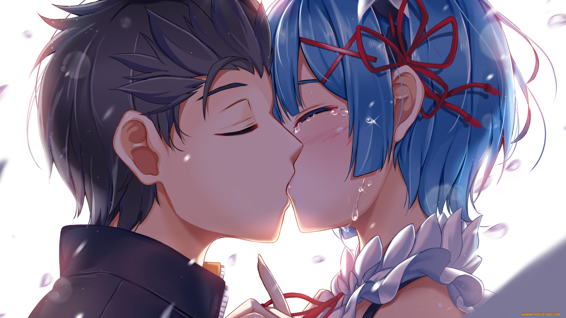 аниме, re, , zero, kara, hajimeru, isekai, seikatsu, поцелуй, парень, фон, взгляд, девушка