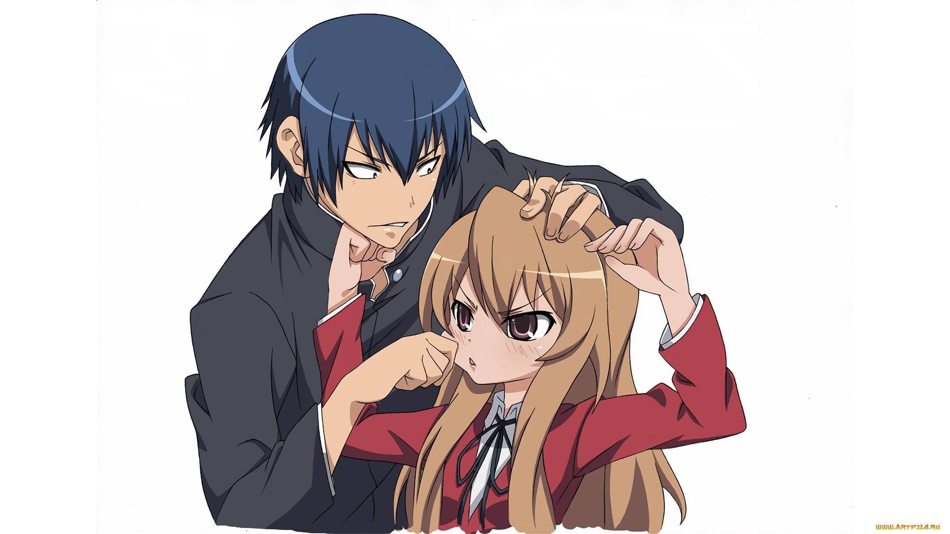 аниме, toradora, парень, взгляд, фон, девушка