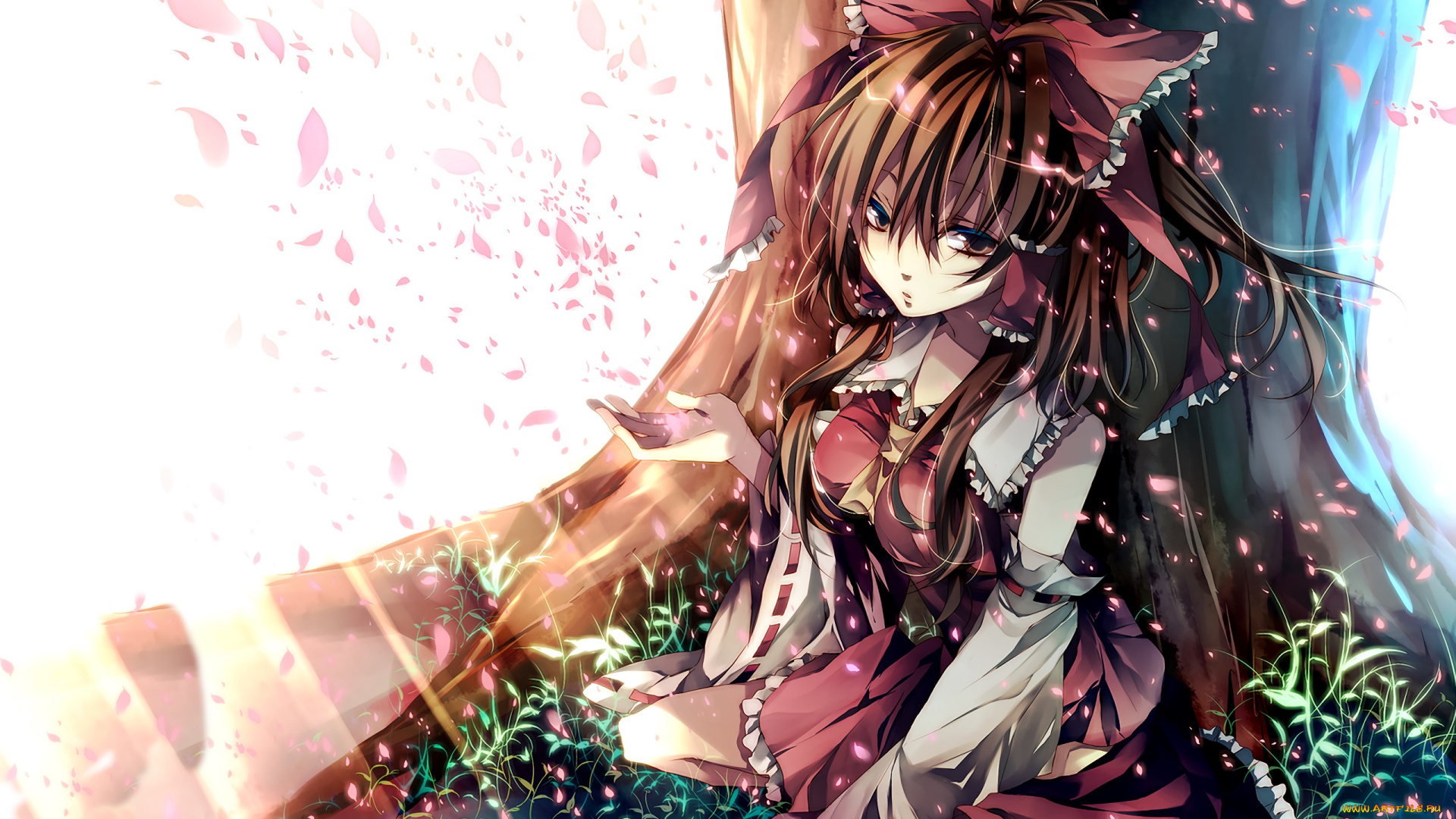 аниме, touhou, девушка, взгляд, фон