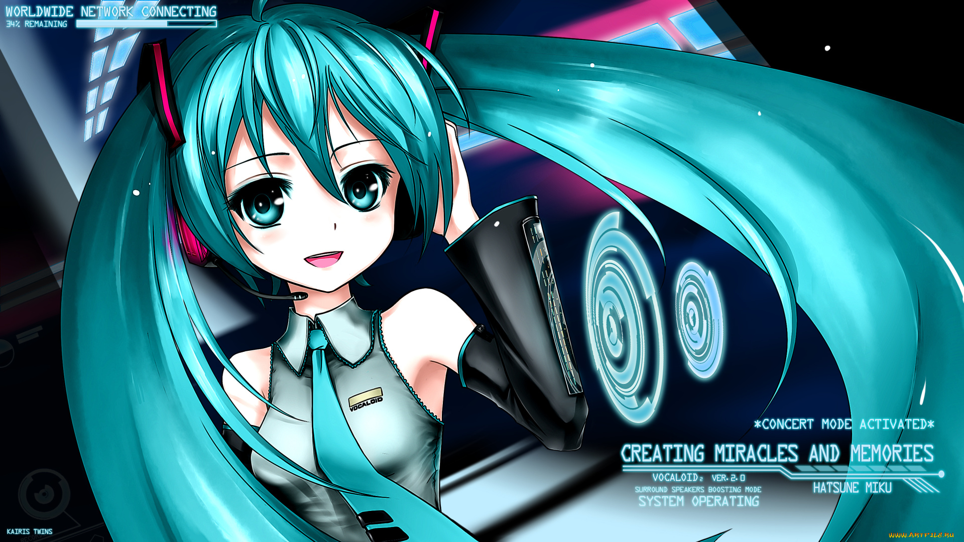 аниме, vocaloid, девушка, взгляд, фон