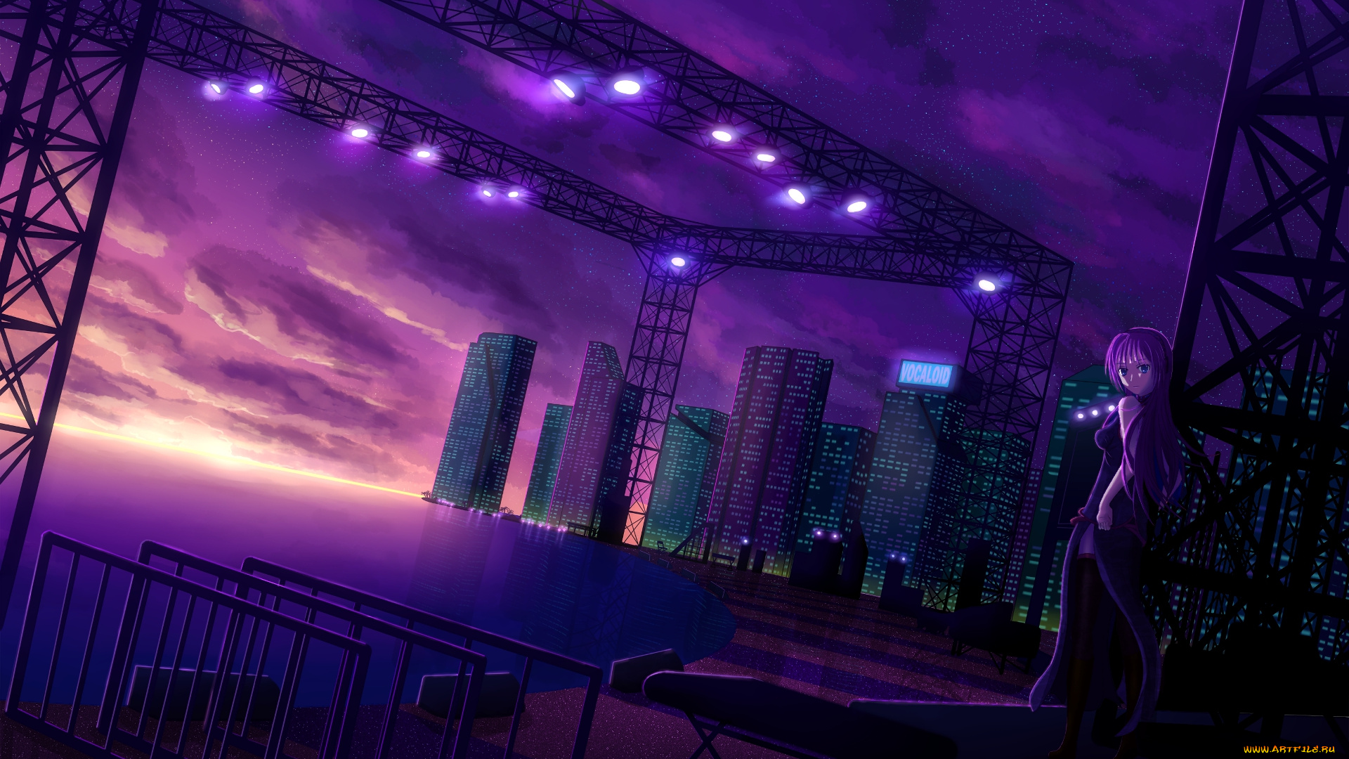 аниме, vocaloid, девушка, взгляд, фон