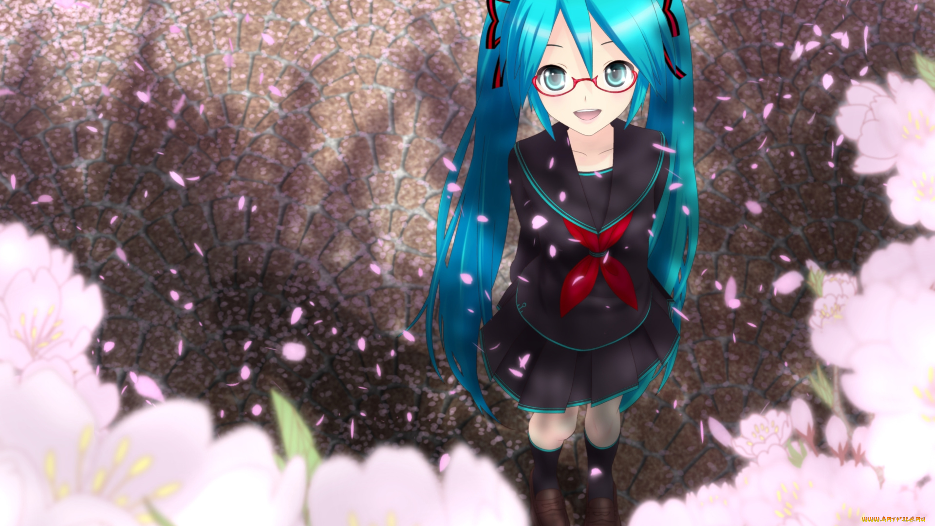 аниме, vocaloid, девушка, взгляд, фон