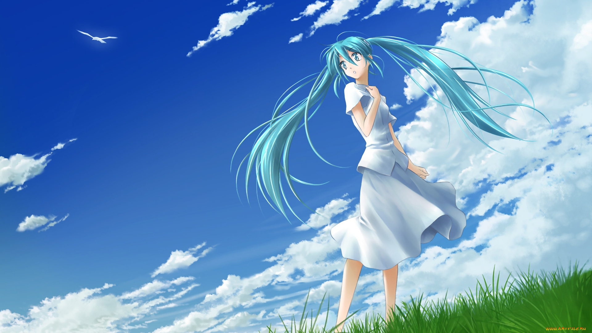 аниме, vocaloid, фон, взгляд, девушка