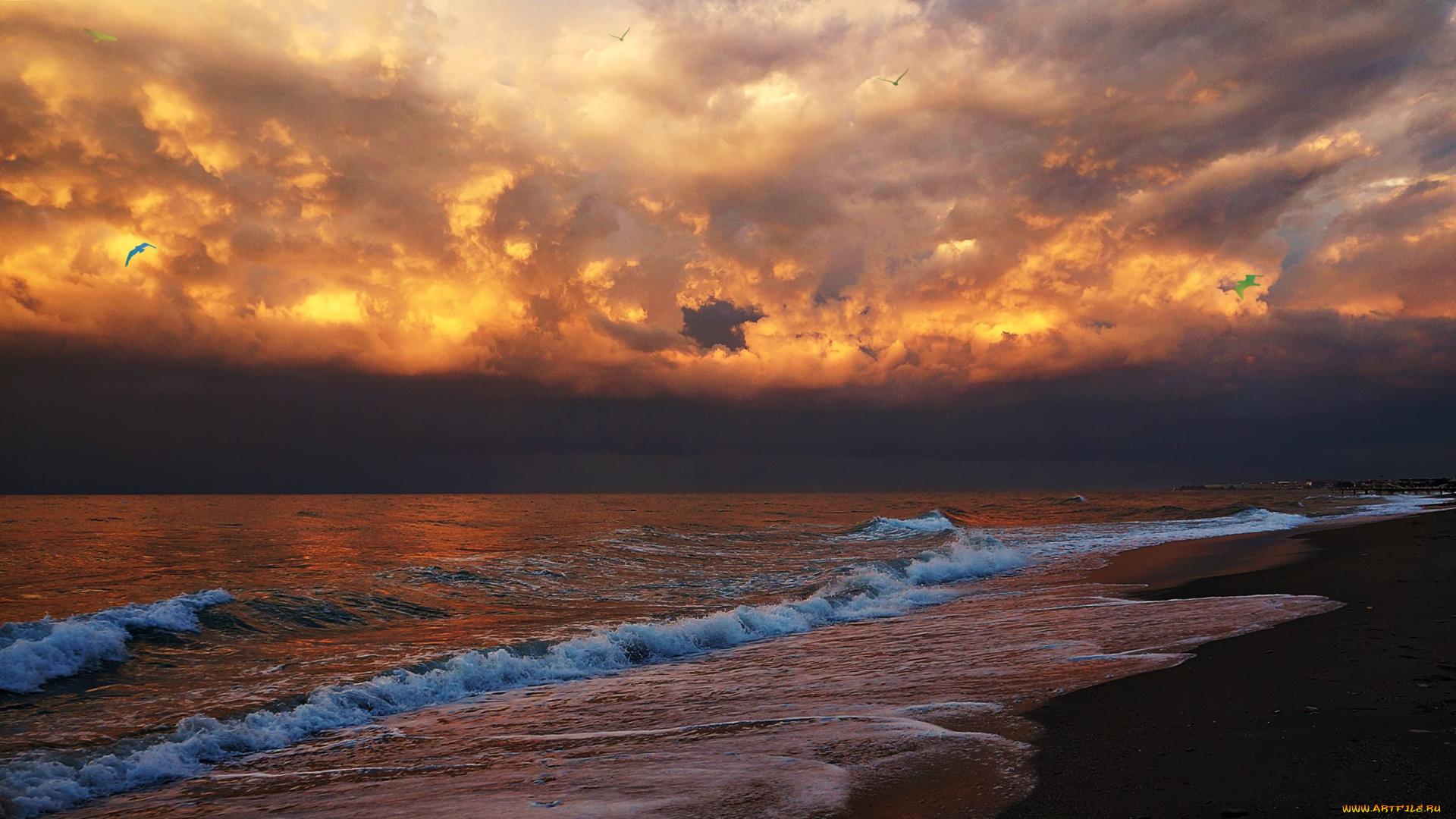 природа, побережье, песок, волны