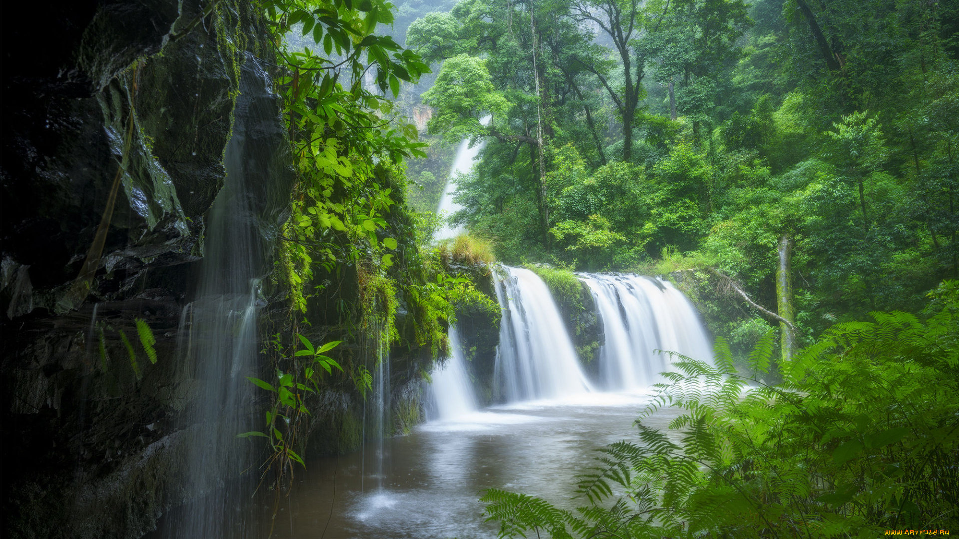 природа, водопады, водопад, горы