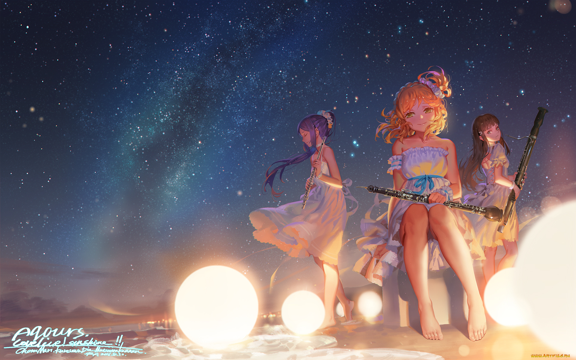 аниме, love, live, , school, idol, project, девушки, взгляд, фон