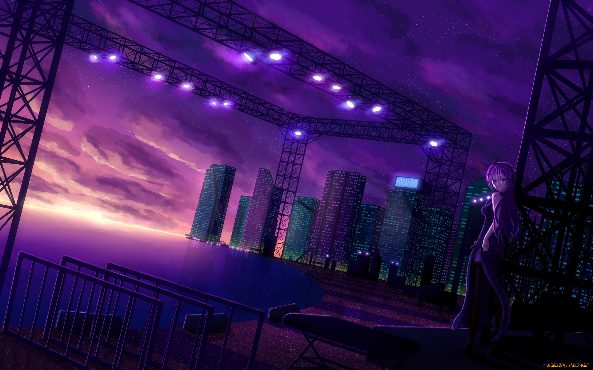 аниме, vocaloid, девушка, взгляд, фон
