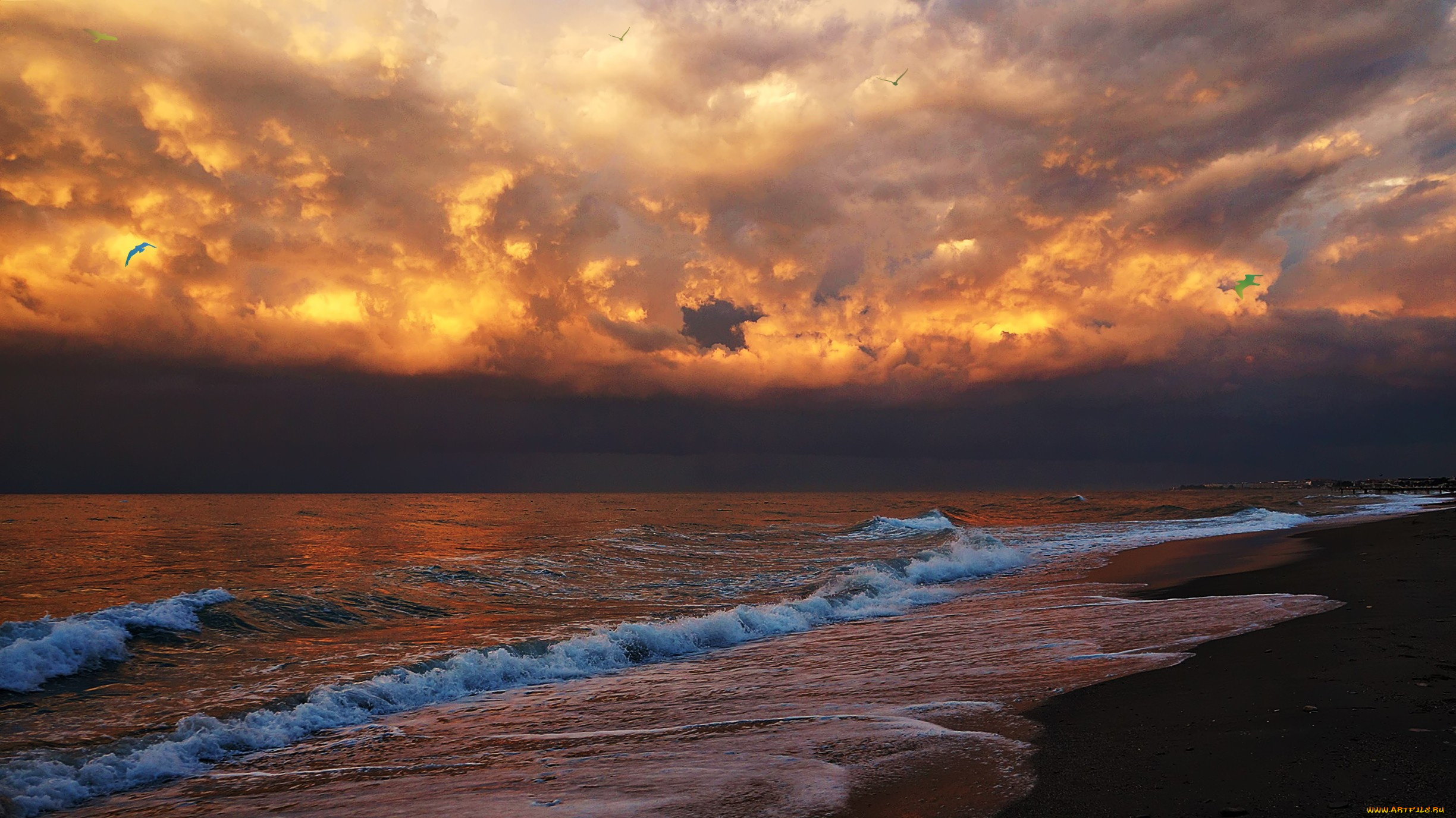 природа, побережье, песок, волны