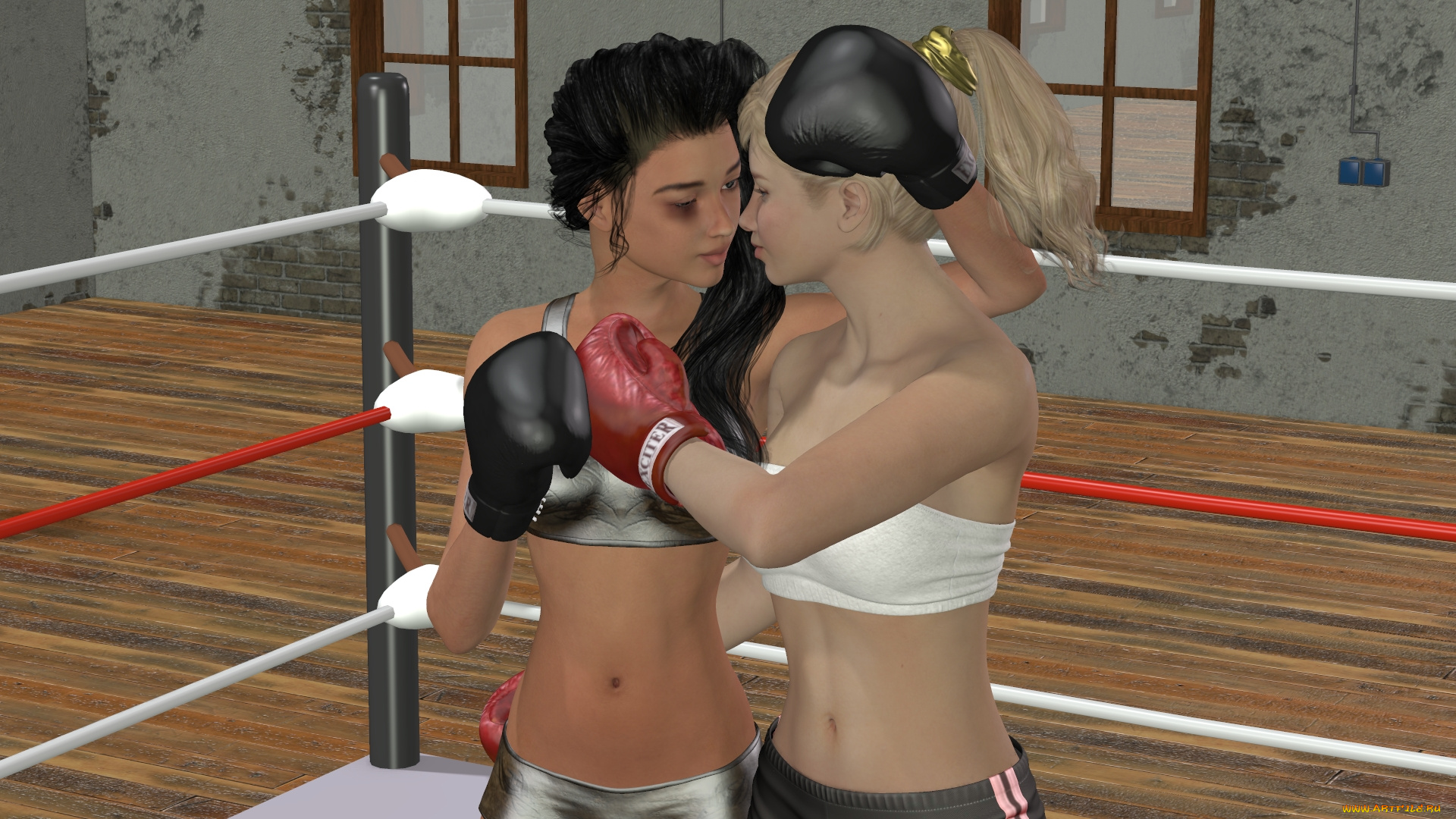3д, графика, спорт, , sport, бокс, ринг, фон, взгляд, девушки
