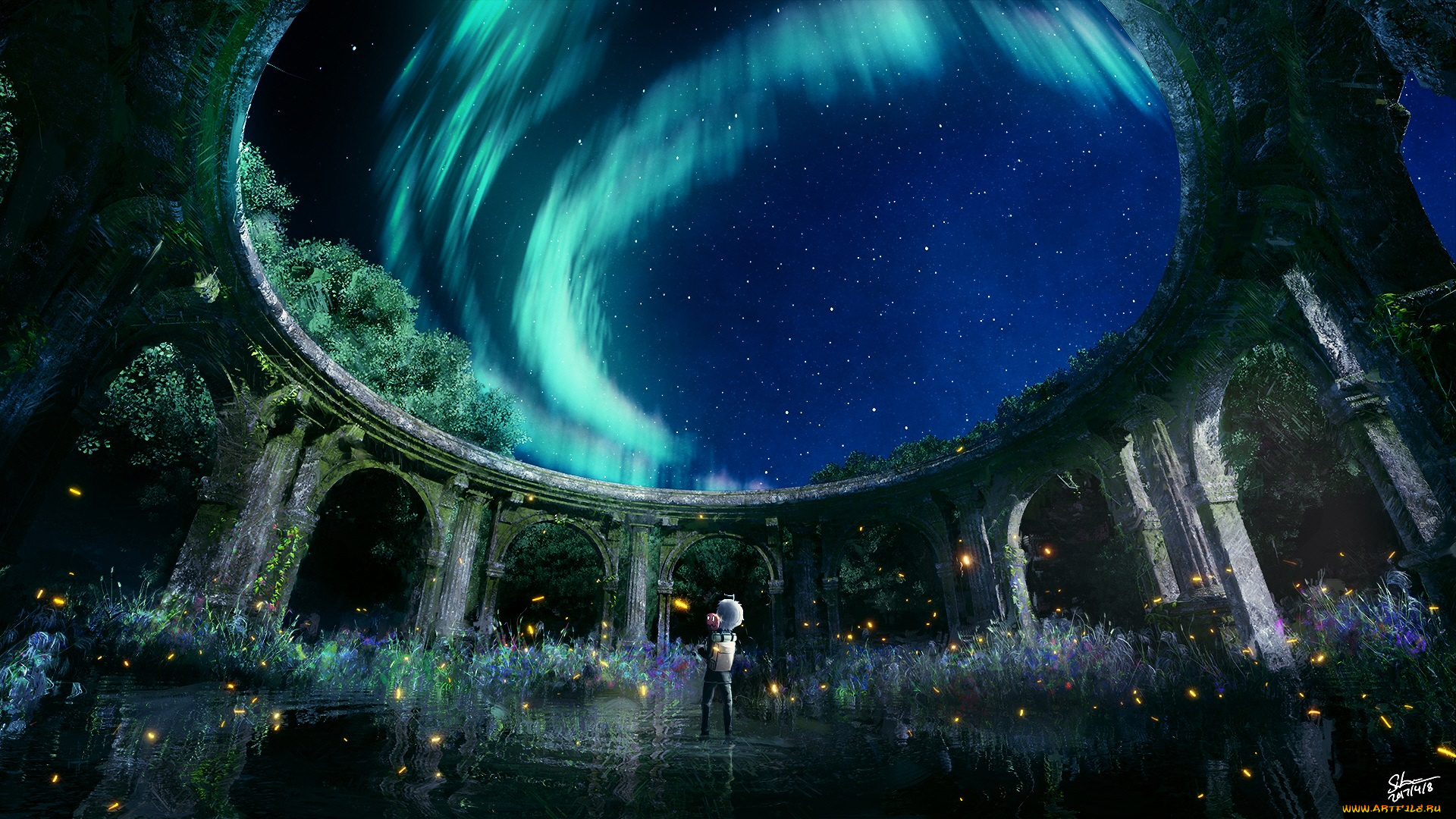 аниме, город, , улицы, , здания, небо