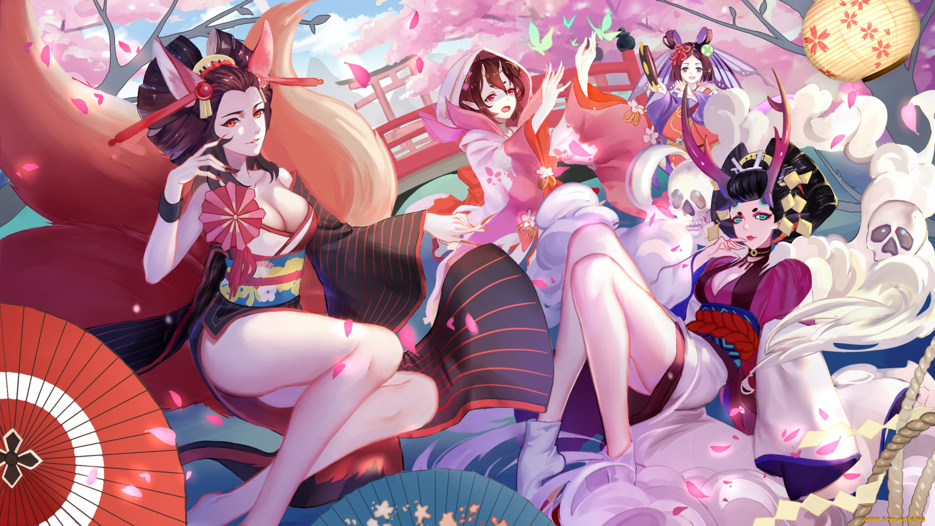 аниме, onmyouji, девушки