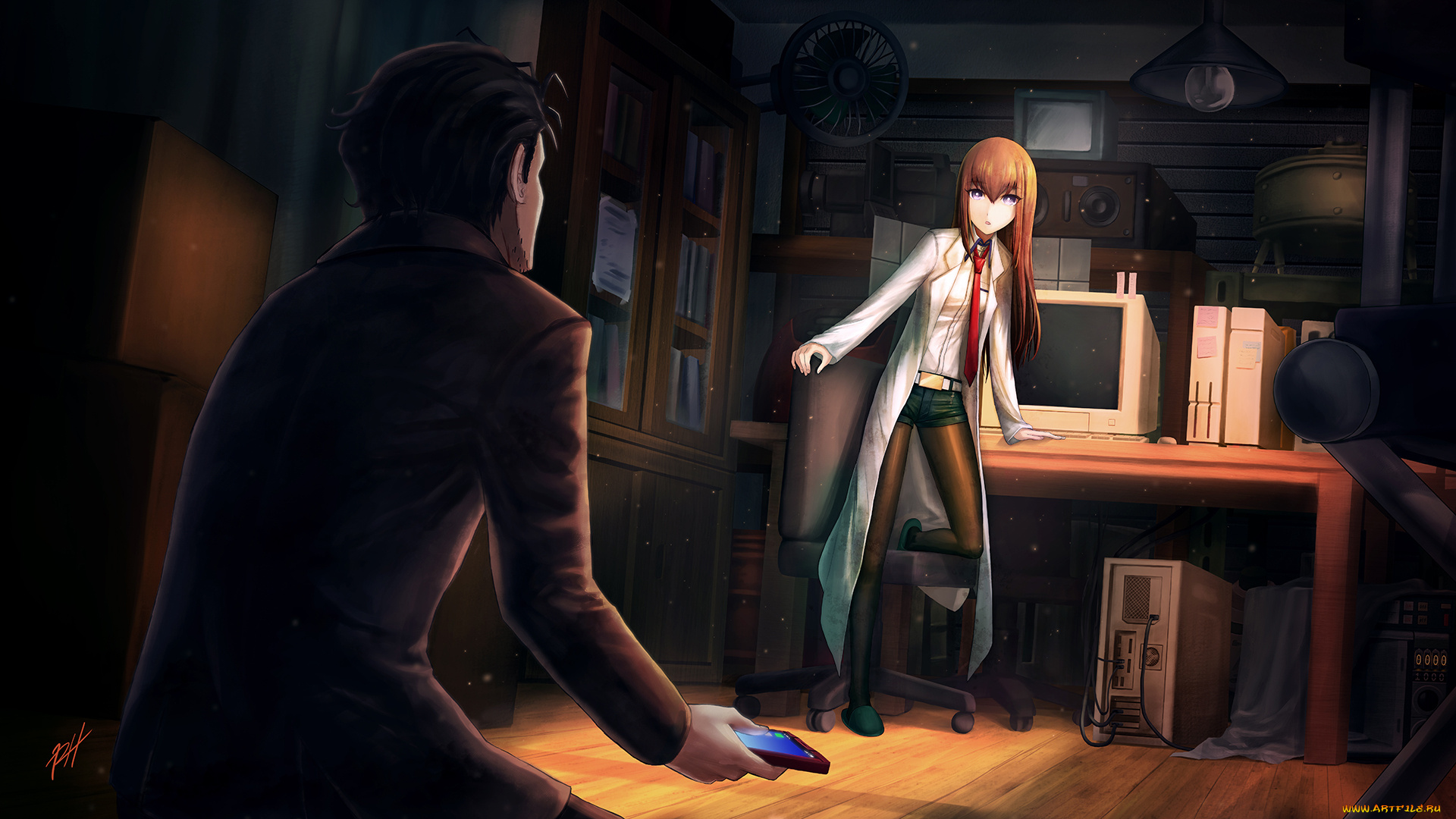 аниме, steins, gate, okabe, rintarou, makise, kurisu