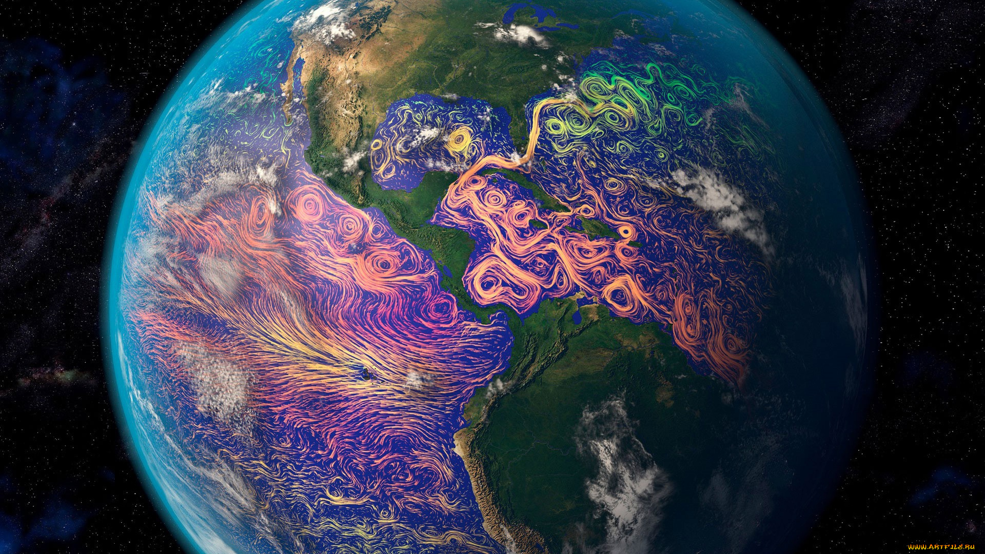 космос, земля, океанические, течения, материк, южная, америка, северная, планета, спутниковая, графика
