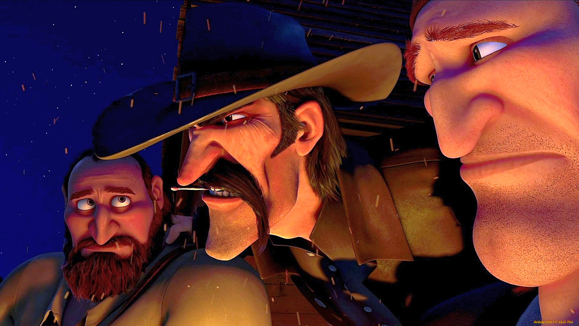 мультфильмы, free, birds, ночь, спичка, лицо, шляпа, трое, мужчина