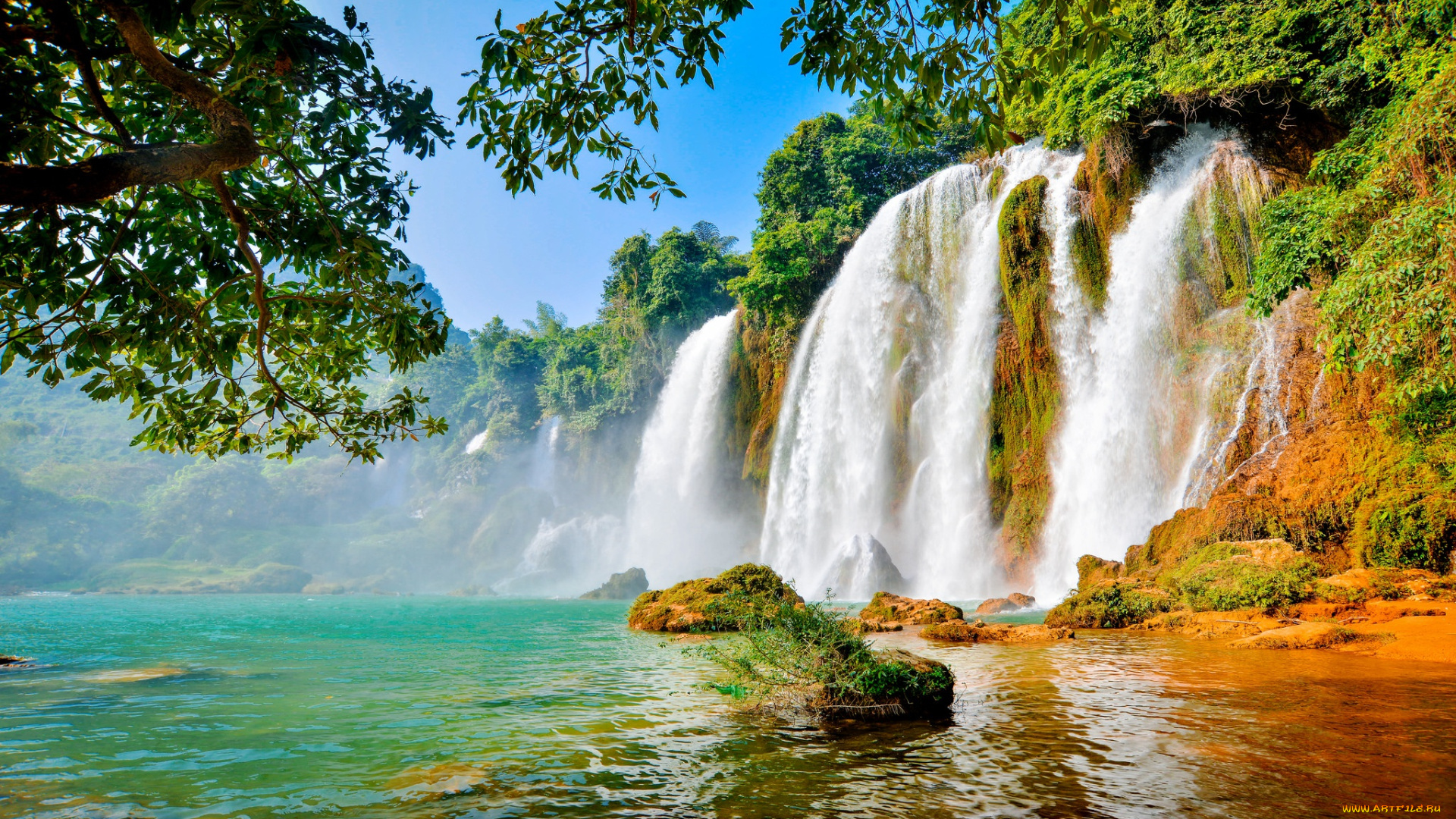 природа, водопады, красота, горы, леса, водоем, деревья, водопад, небо