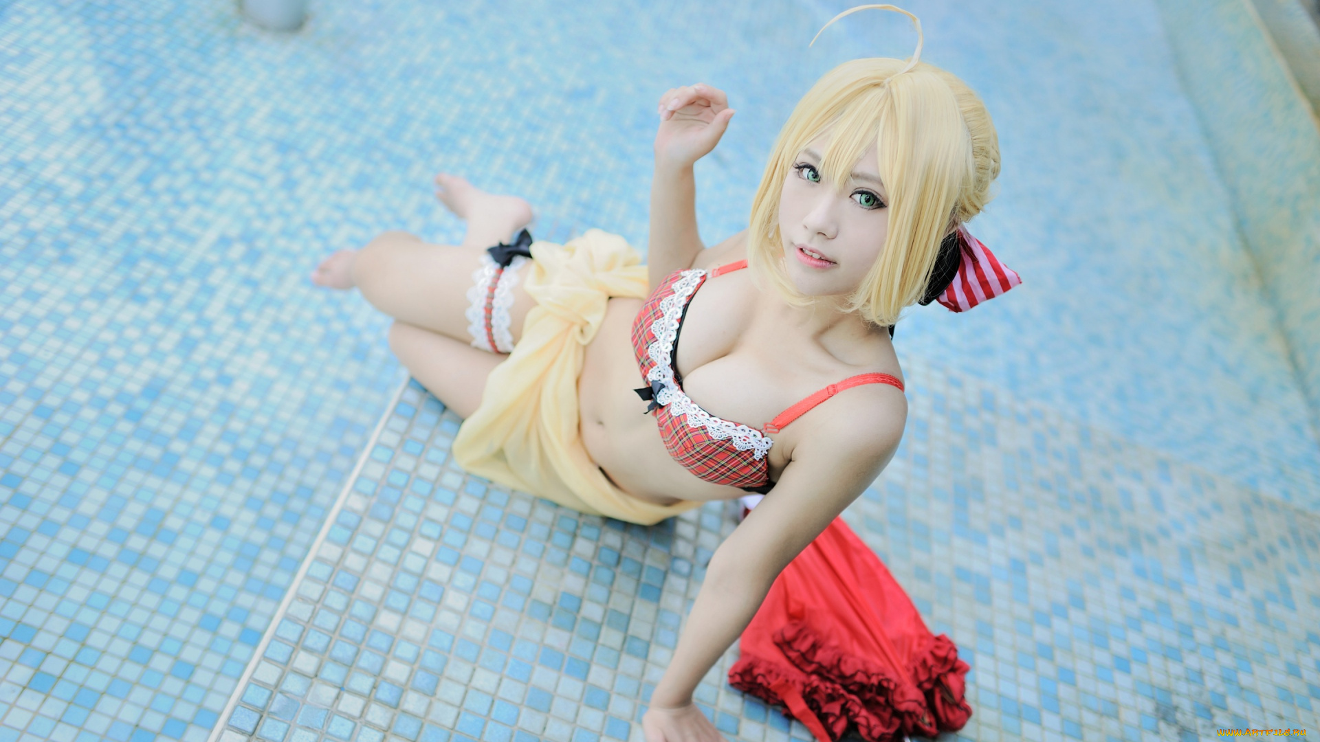 разное, cosplay, , косплей, волосы, фигура, модель, сейбер, лицо, ножки, бассейн, купальник