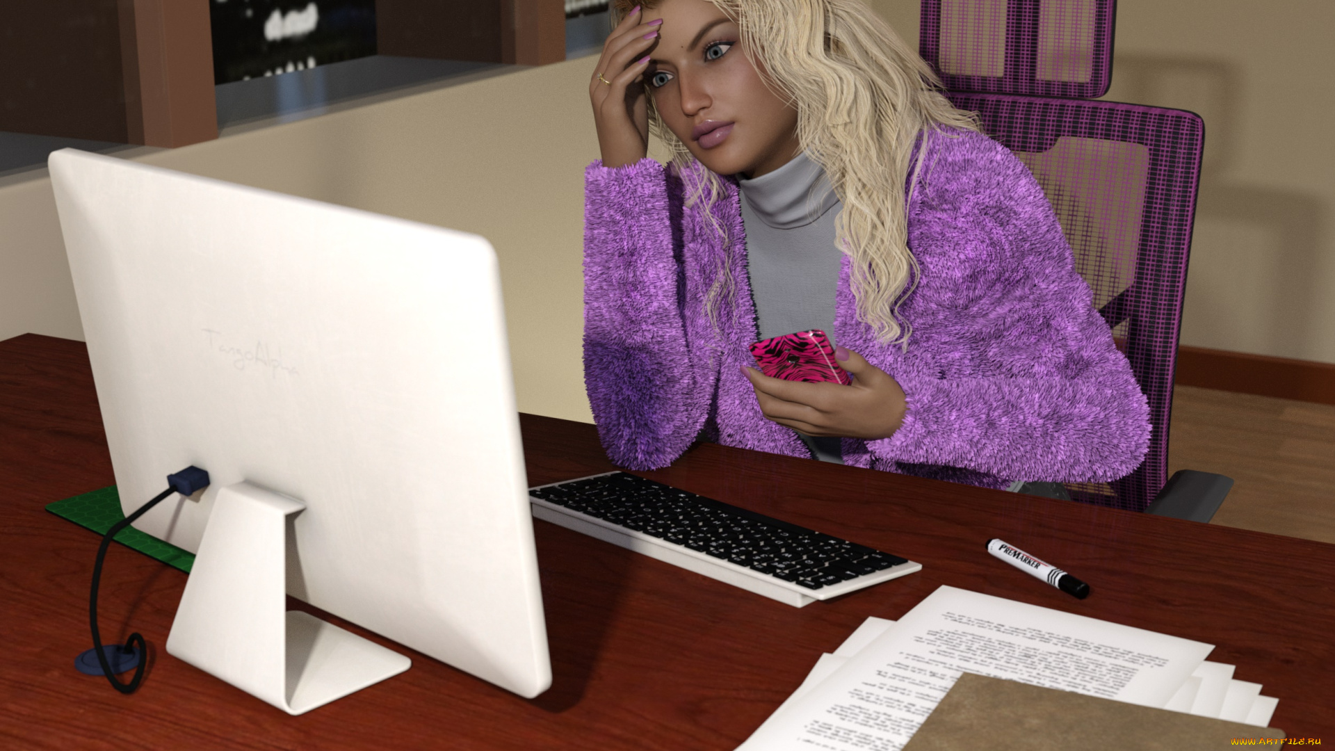 she, wolf, 3д, графика, фантазия, , fantasy, взгляд, фон, девушка