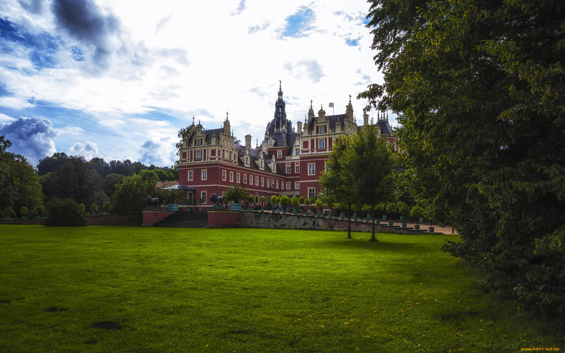 города, замки, германии, бад-мускау, фюрст-пюклер, германия, саксония, замок, мускау