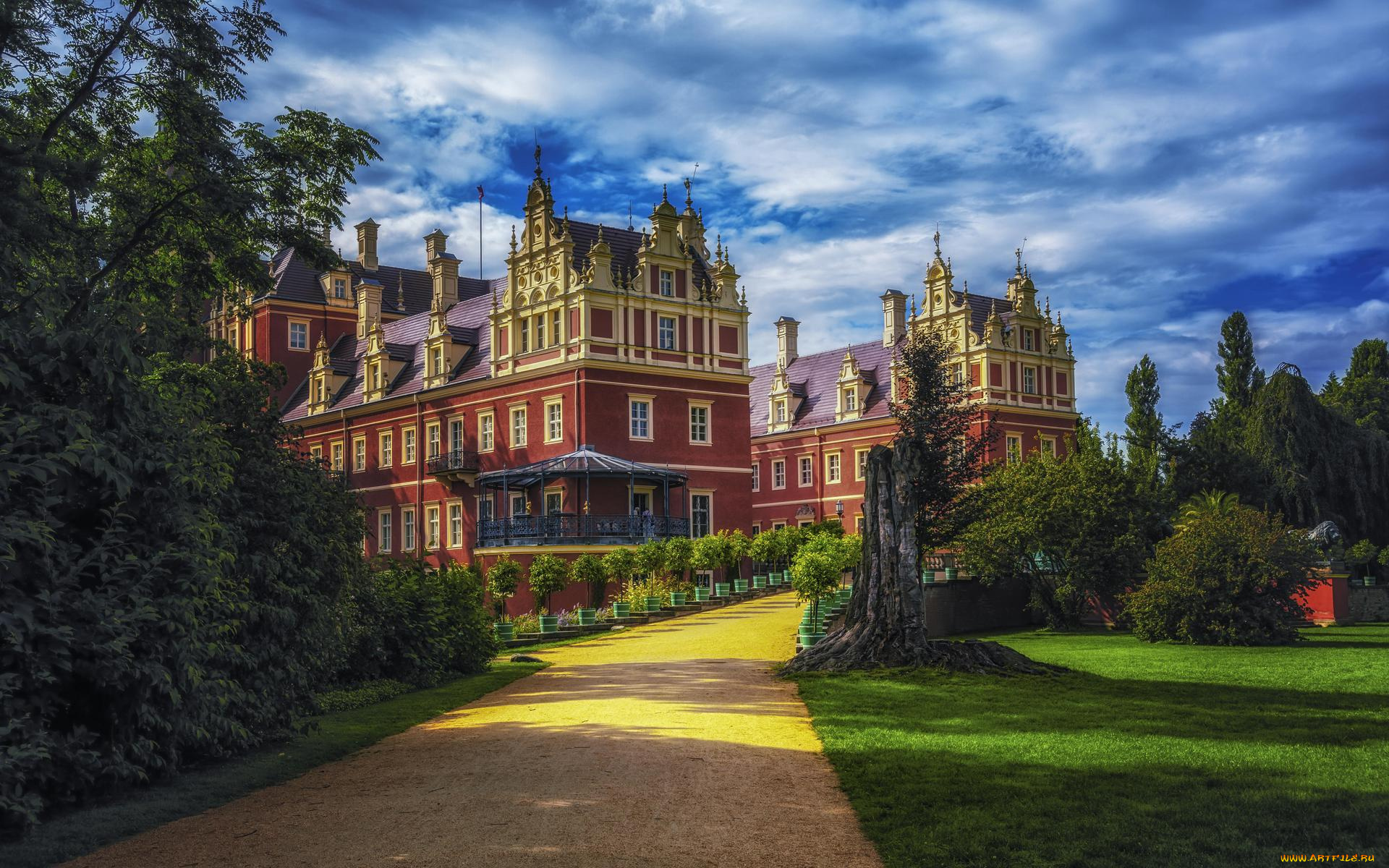 города, замки, германии, германия, замок, мускау, саксония, бад-мускау, фюрст-пюклер