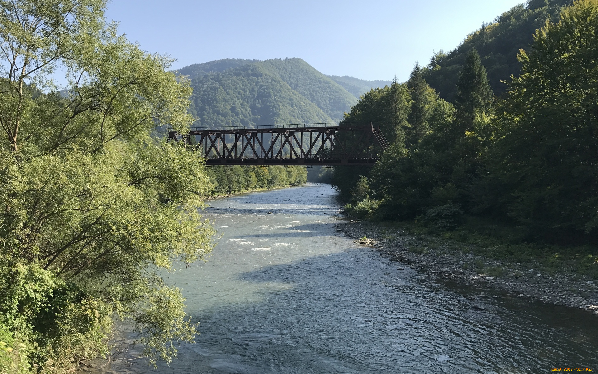 природа, реки, озера, лес, мост, горы, центр, европы, карпаты, украина, горная, река