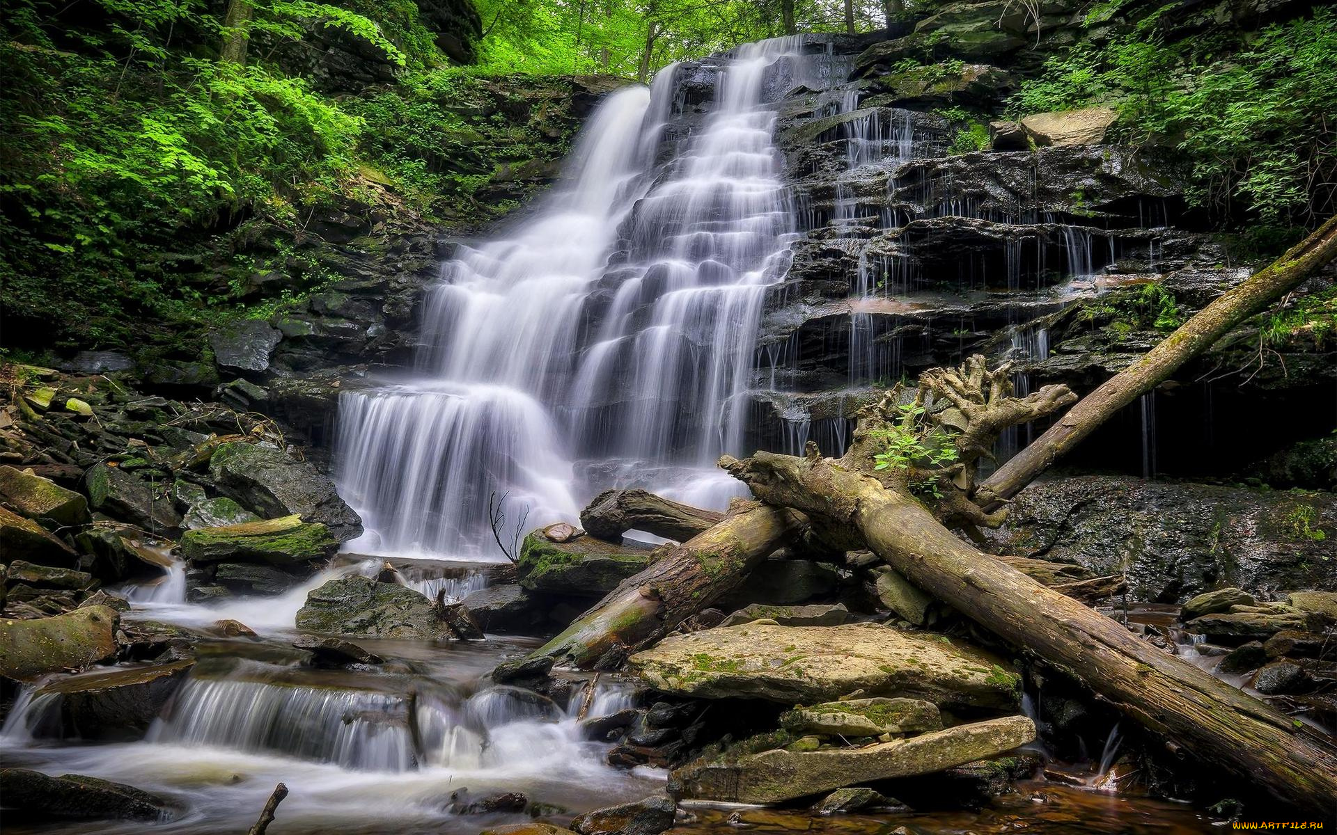 природа, водопады, риккетс, глен, стейт, pennsylvania, ricketts, glen, state, park