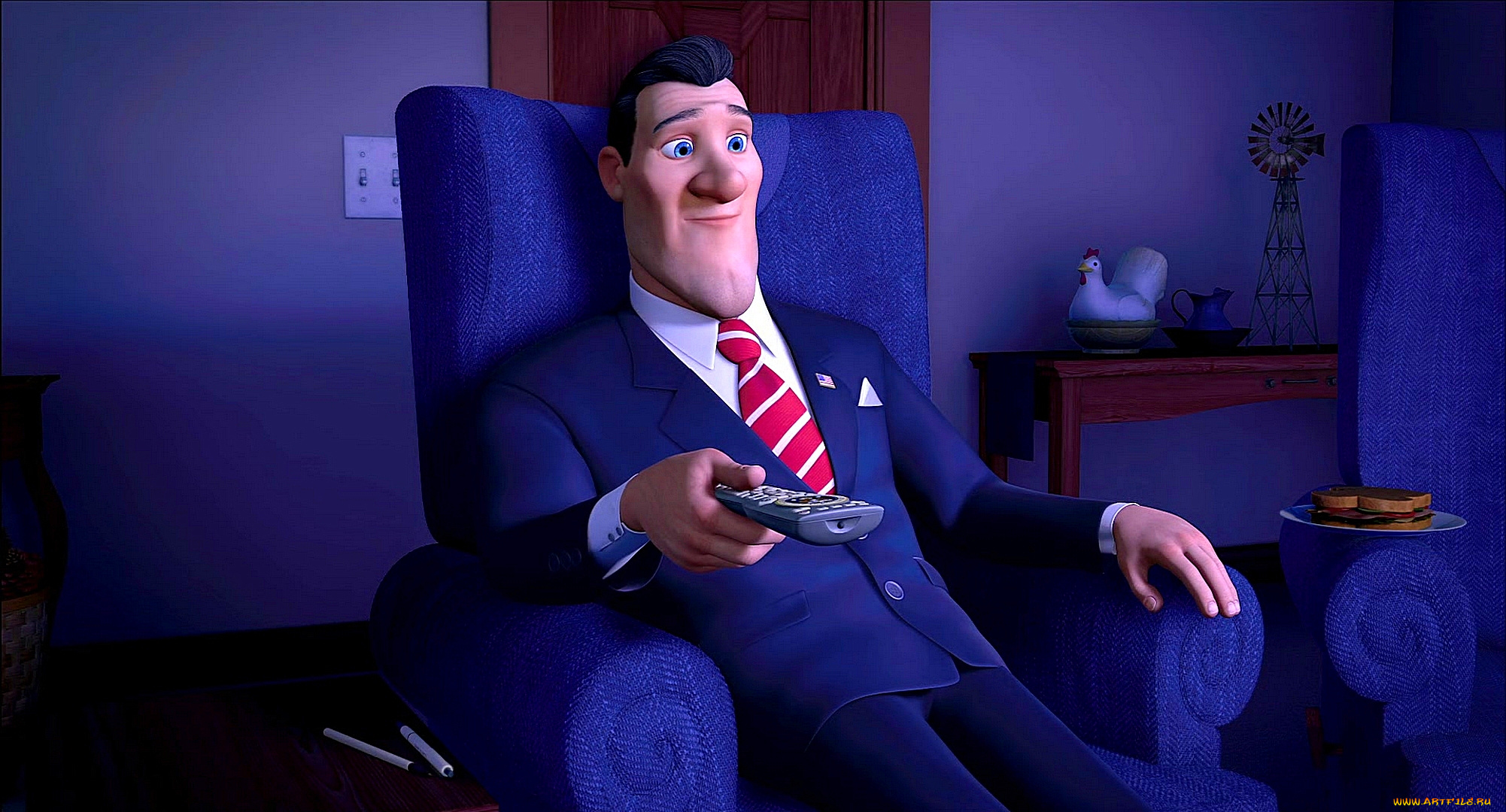мультфильмы, free, birds, бутерброд, кресло, пульт, президент, мужчина
