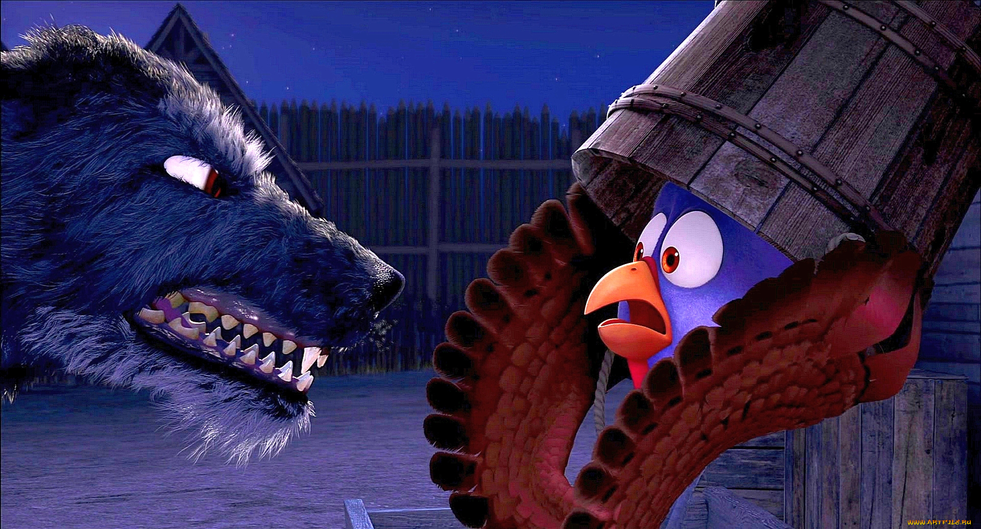 мультфильмы, free, birds, испуг, собака, индюк, оскал, ведро, морда