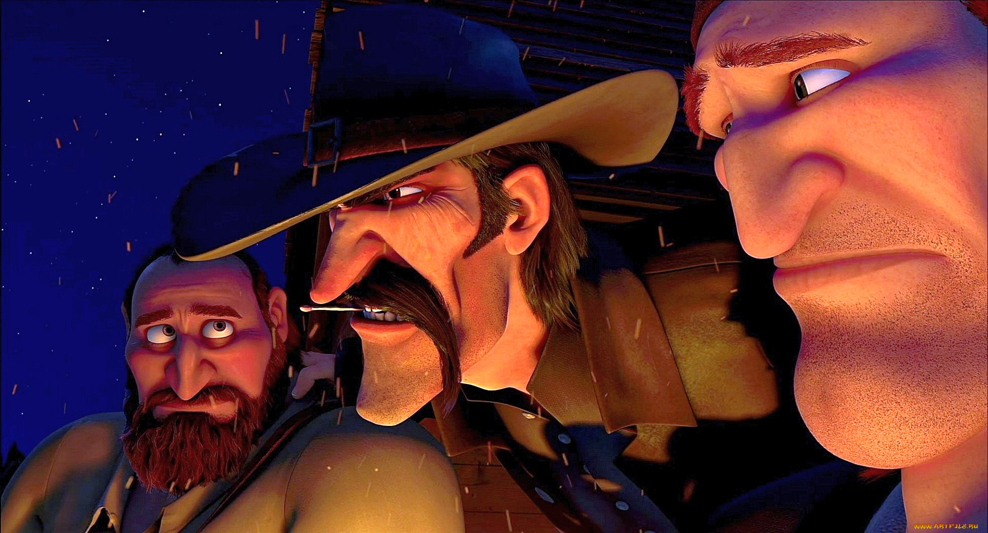 мультфильмы, free, birds, ночь, спичка, лицо, шляпа, трое, мужчина