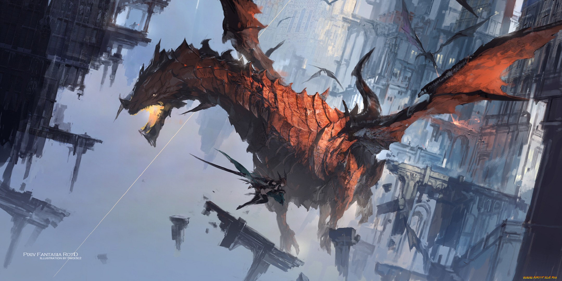 аниме, pixiv, fantasia, дракон