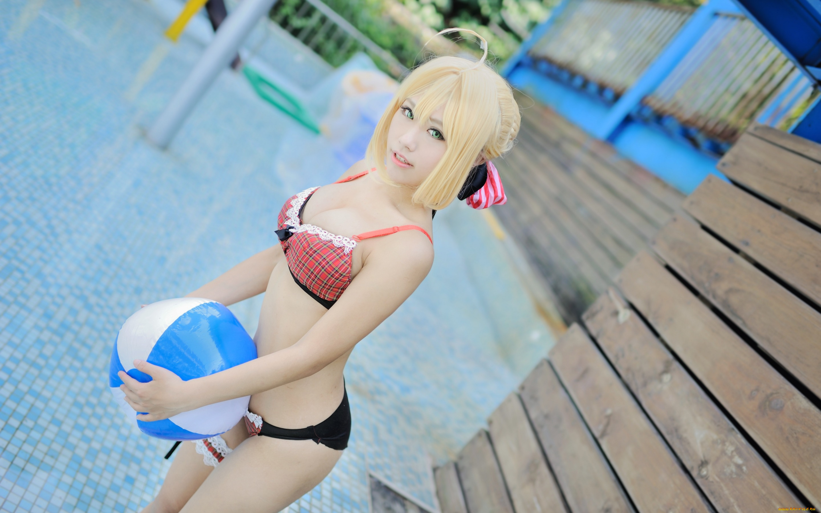 разное, cosplay, , косплей, сейбер, купальник, модель, фигура, лицо, ножки, бассейн, волосы