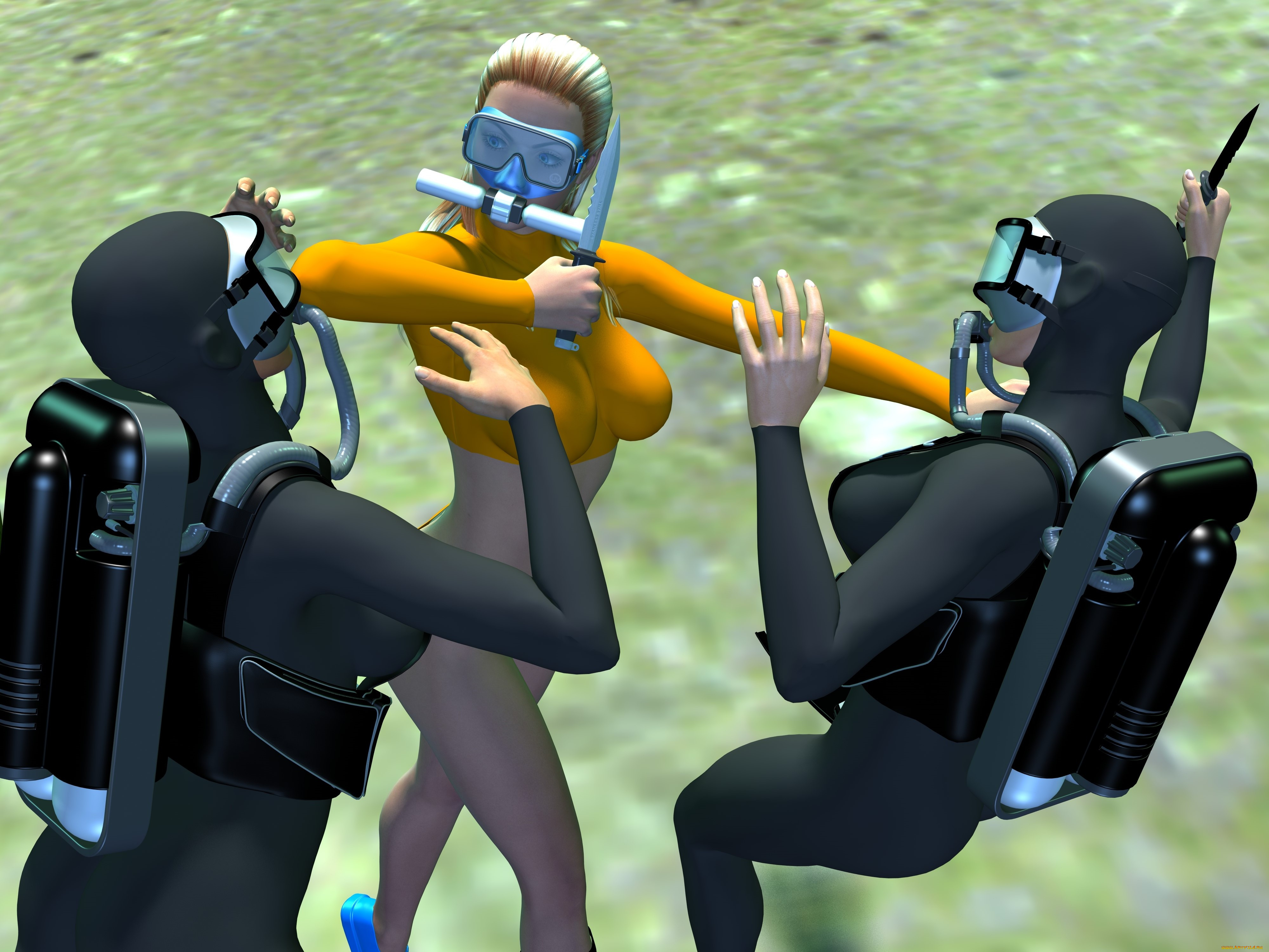 3д, графика, фантазия, , fantasy, море, оружие, девушки, взгляд, фон