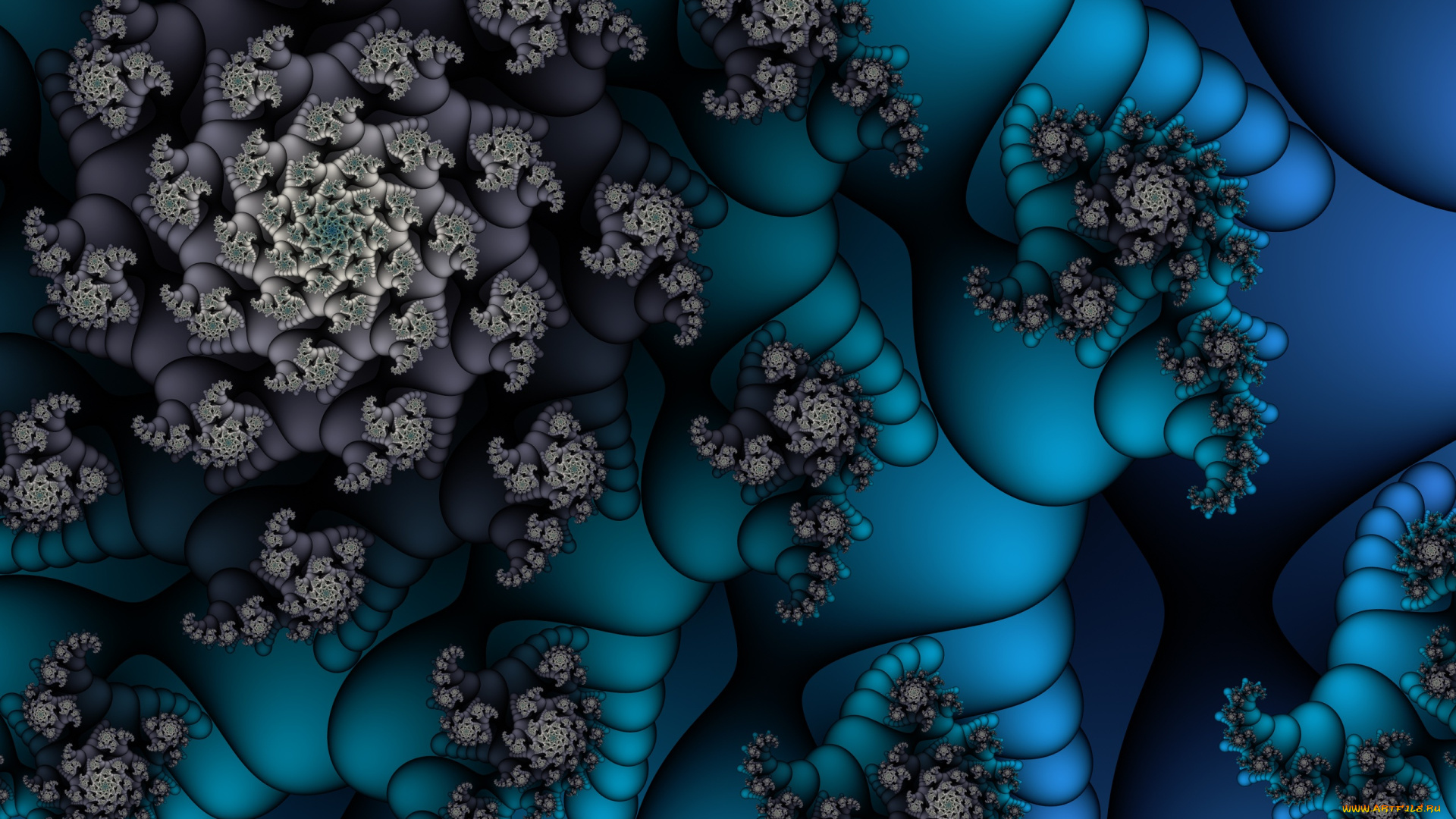 3д, графика, фракталы, , fractal, синий, орнамент, фрактал