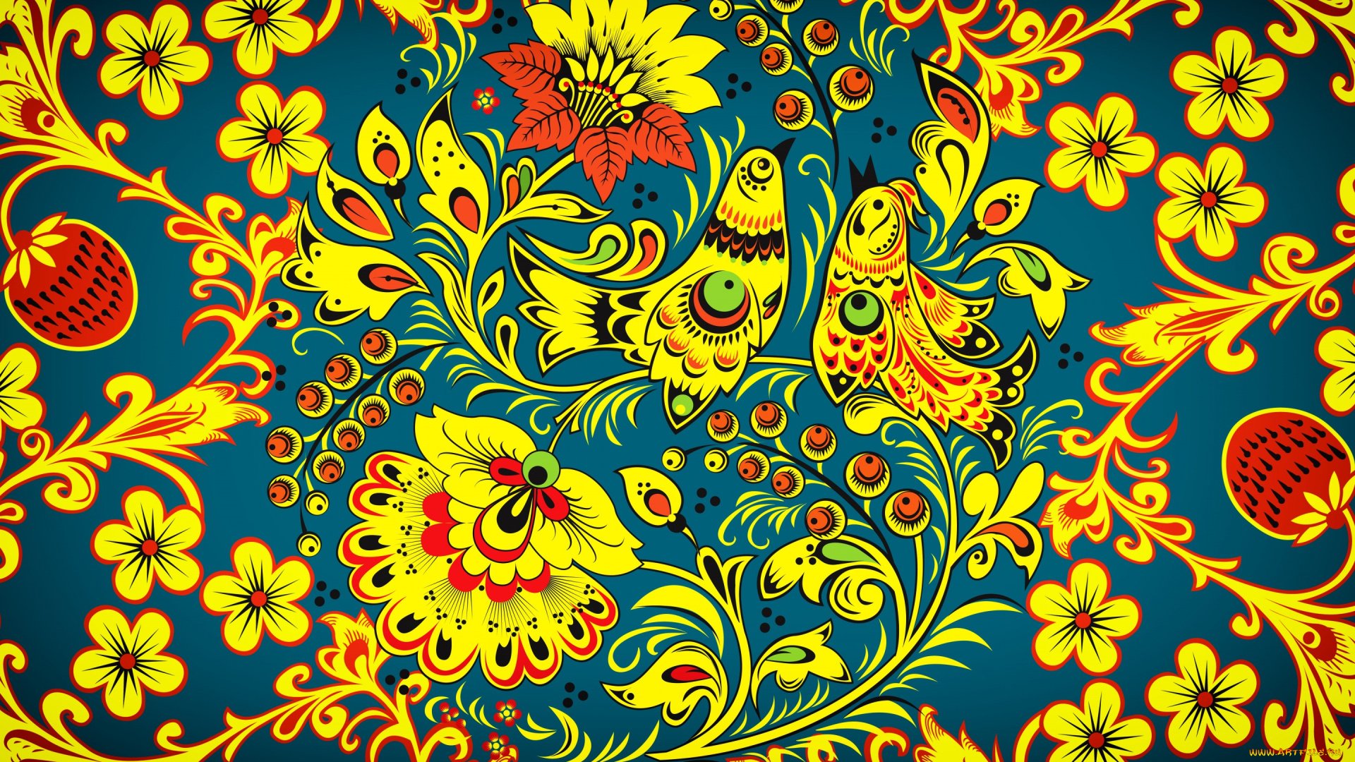 векторная, графика, птицы, , птицы, madeinkipish, хохломская, роспись, хохлома, фон, стиль, цветы, арт, иван, иваныч, русская