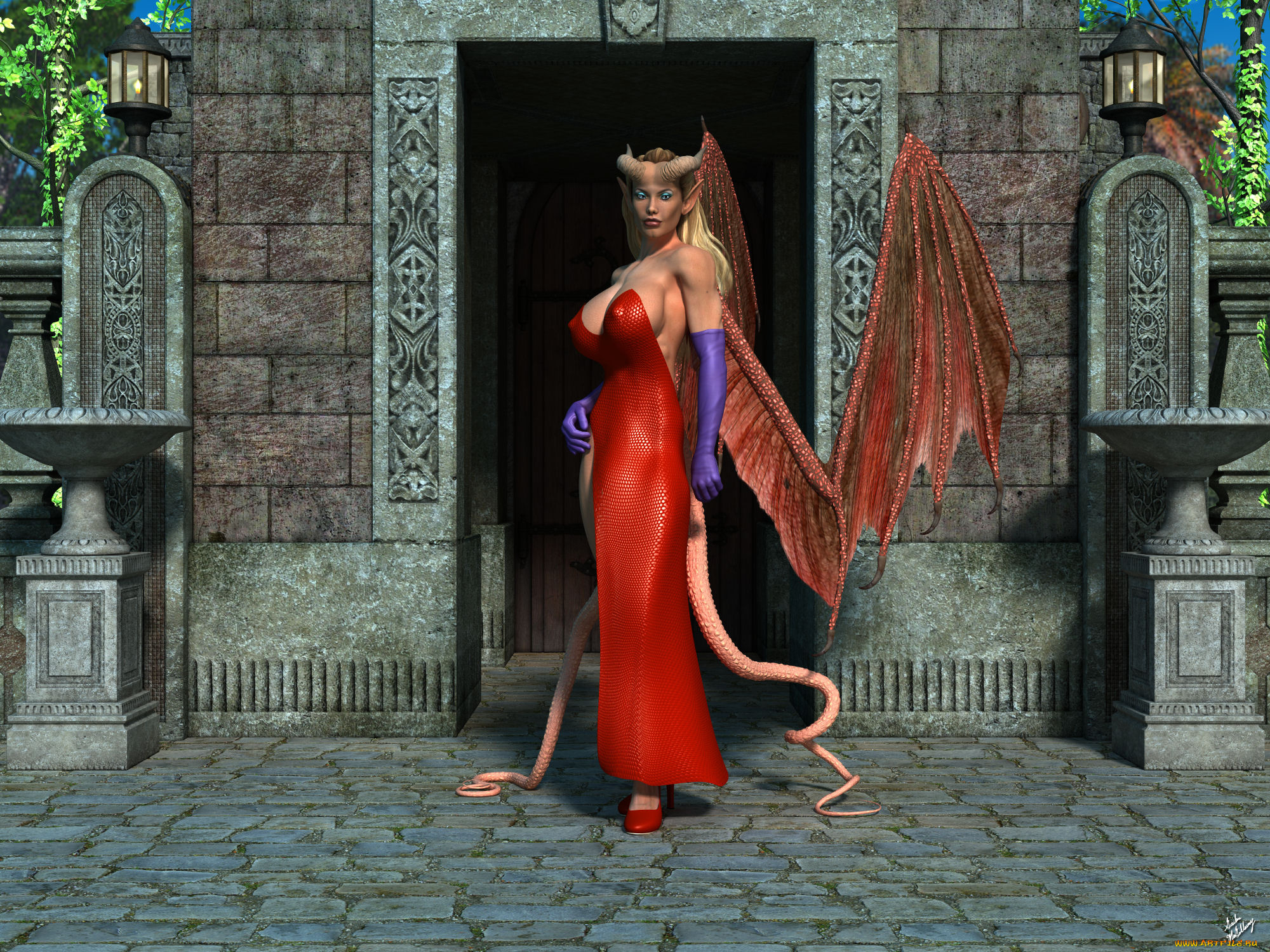 3д, графика, существа, , creatures, фон, взгляд, девушка