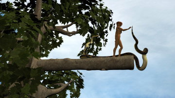 Картинка 3д+графика фантазия+ fantasy девушка взгляд фон змея дерево