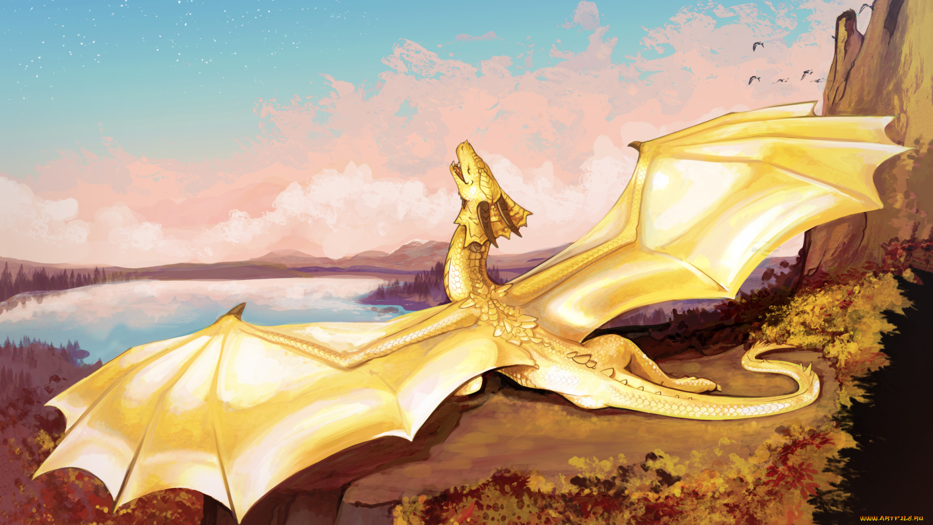 фэнтези, драконы, крылья, фон, дракон