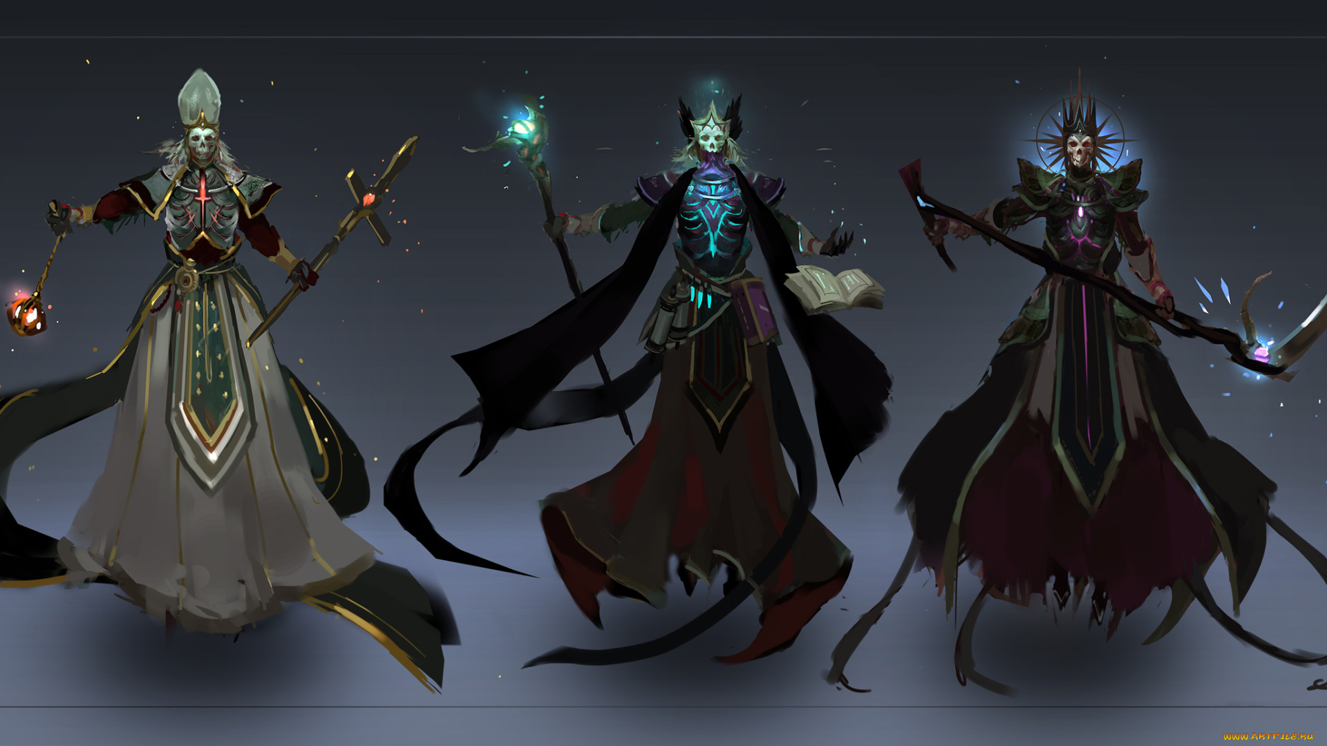 фэнтези, нежить, посох, униформа, череп, существо, фон, взгляд