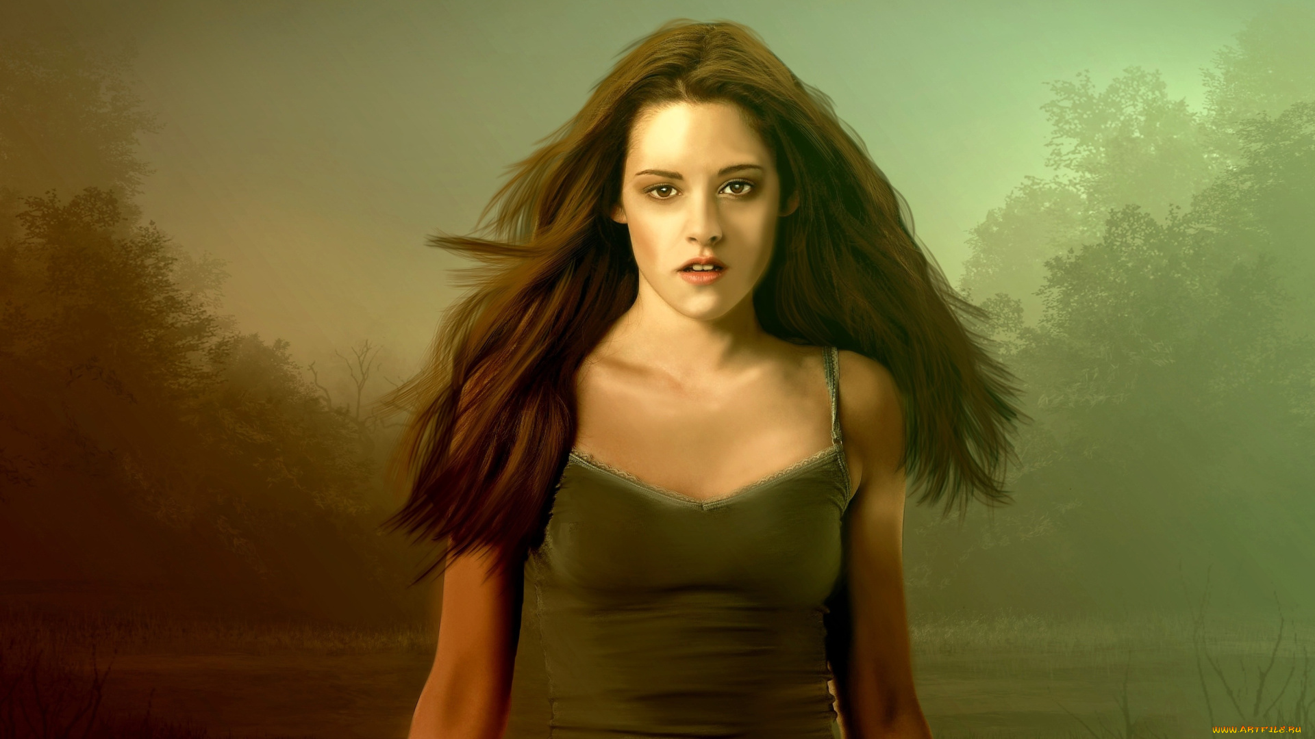 рисованное, кино, фон, взгляд, девушка