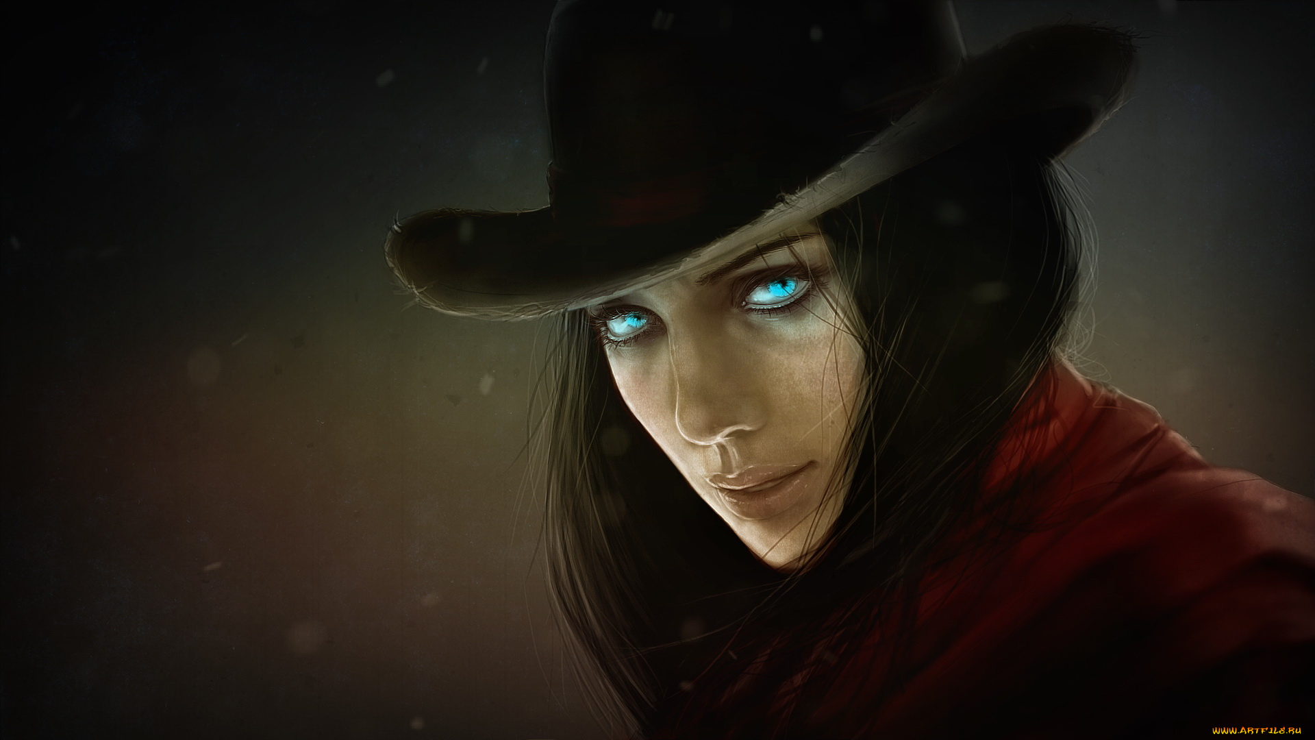 рисованное, кино, взгляд, фон, девушка, шляпа