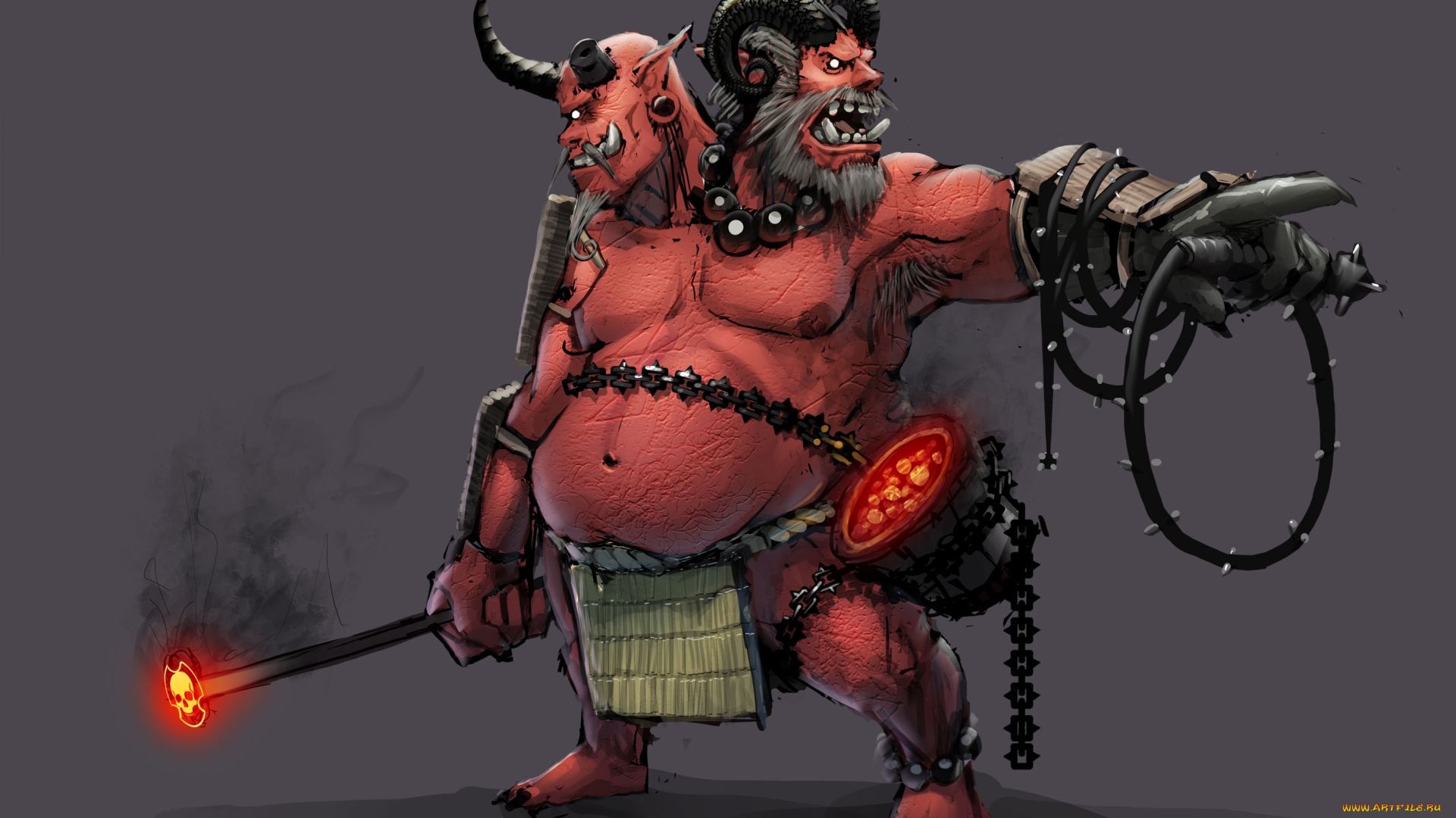 рисованное, комиксы, рога, клеймо, фон, головы, существо