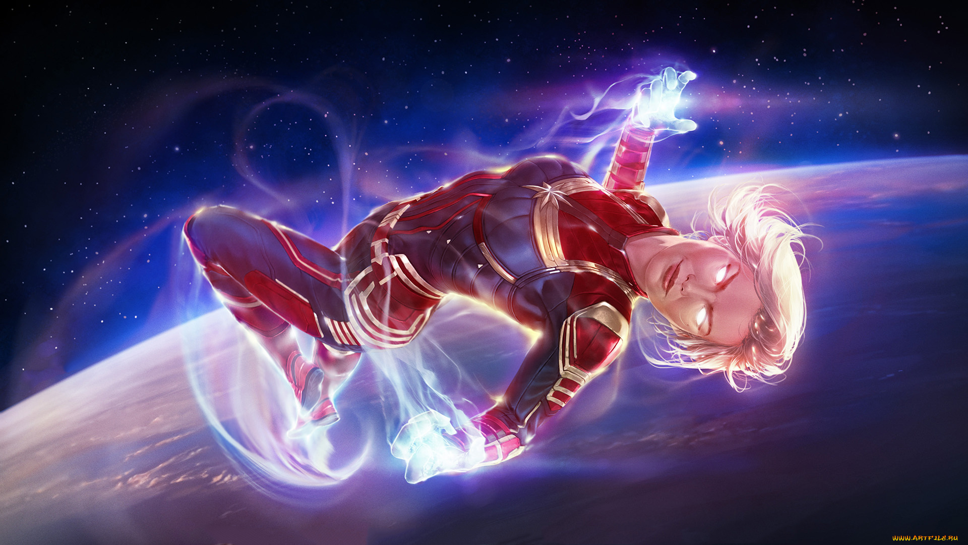 рисованное, комиксы, униформа, девушка, полет, фон