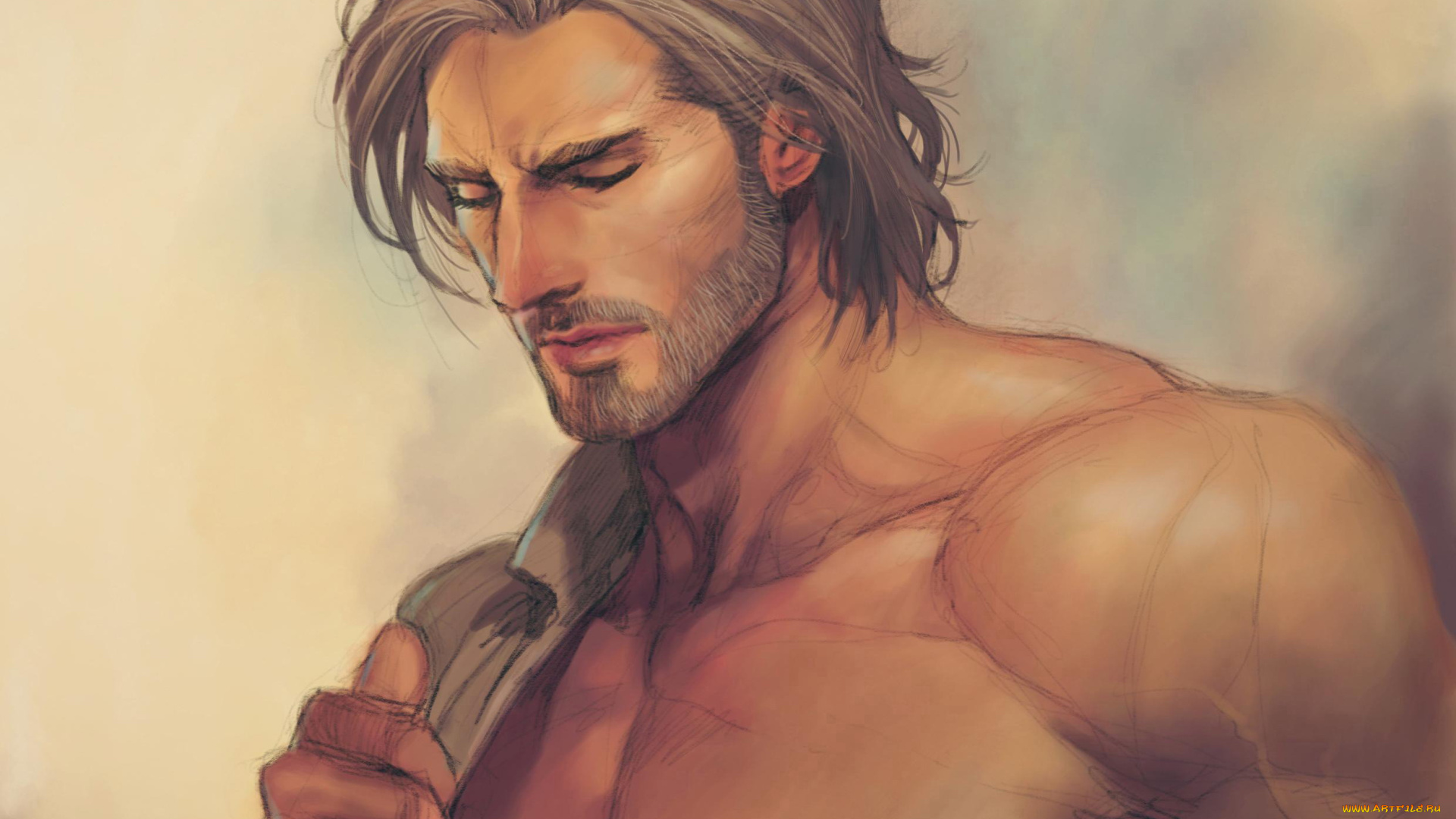 рисованное, люди, рубашка, торс, мужчина