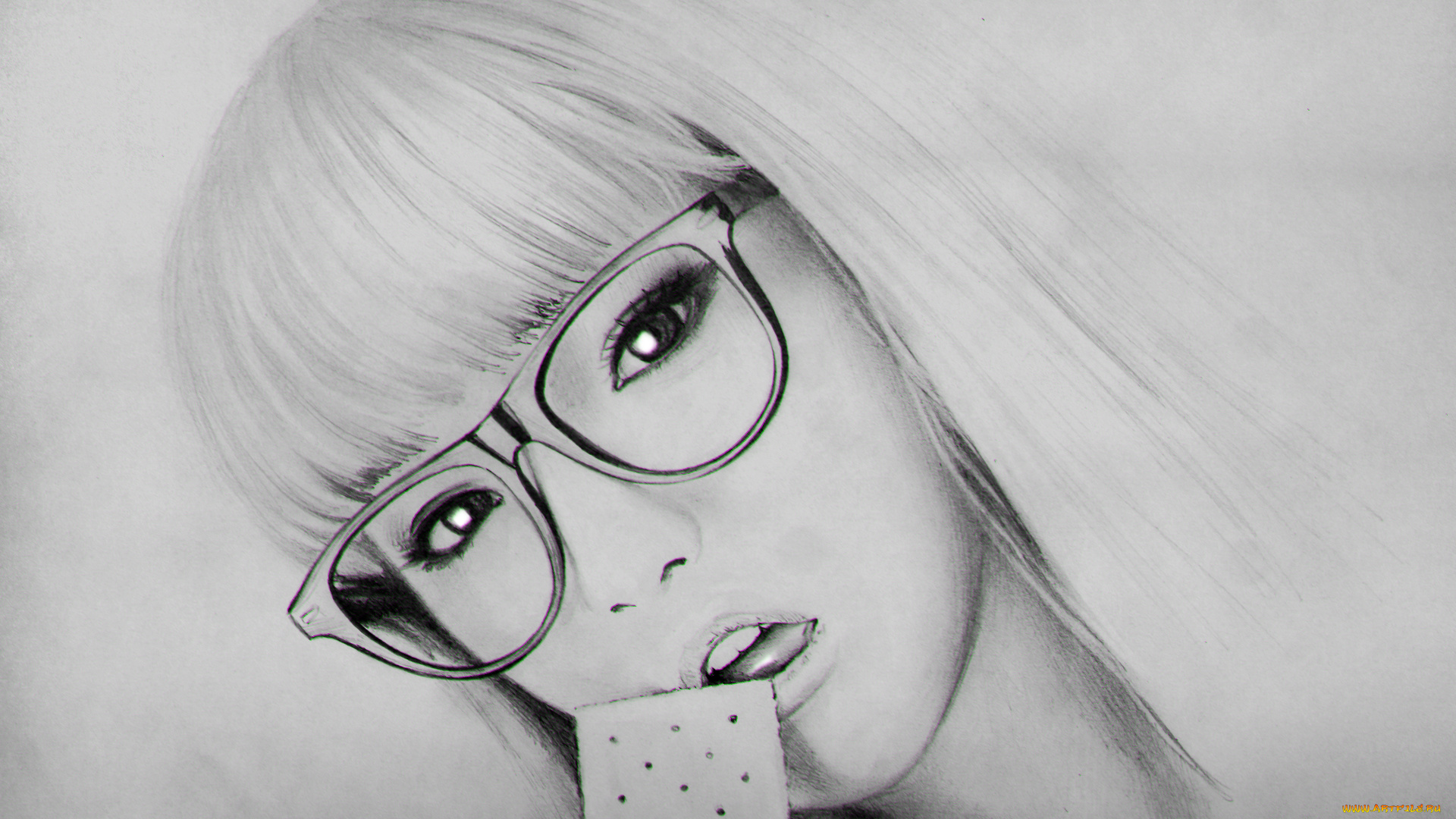 рисованное, люди, скетч, крекер, очки, взгляд, фон, девушка