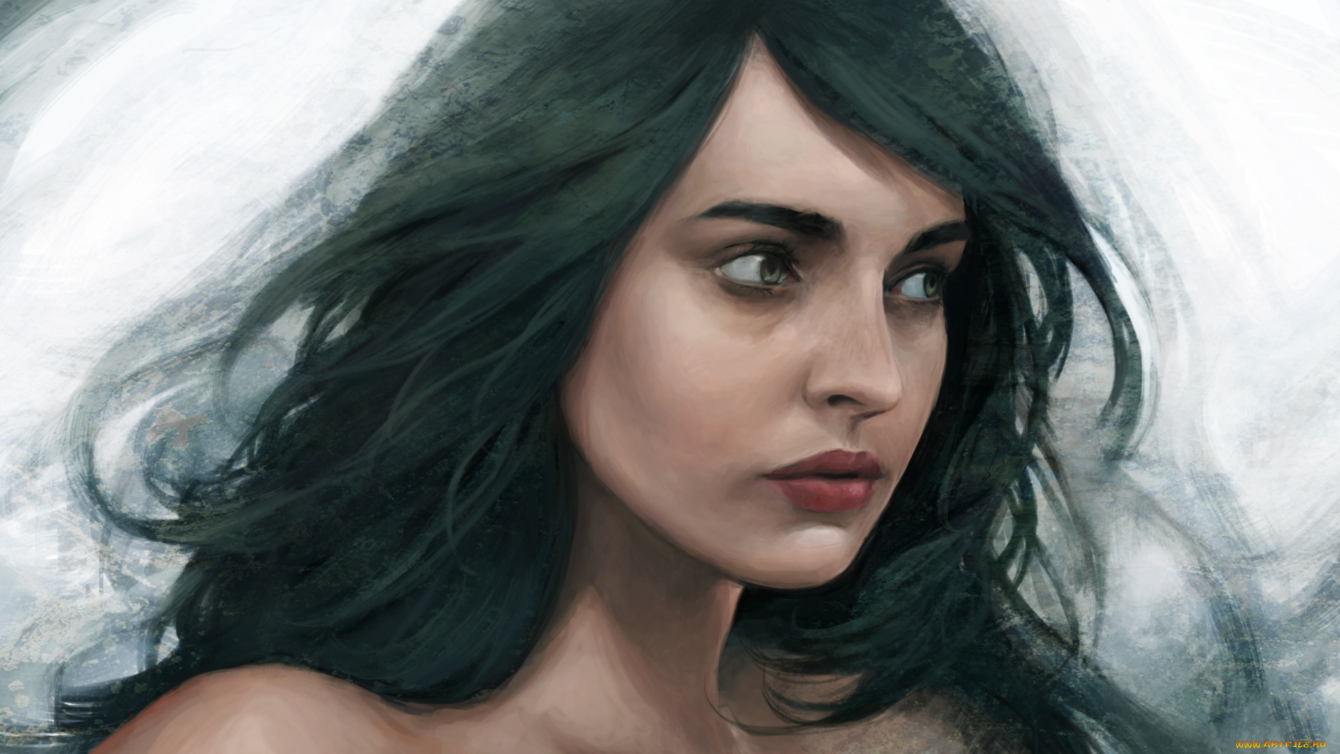 рисованное, люди, взгляд, фон, девушка