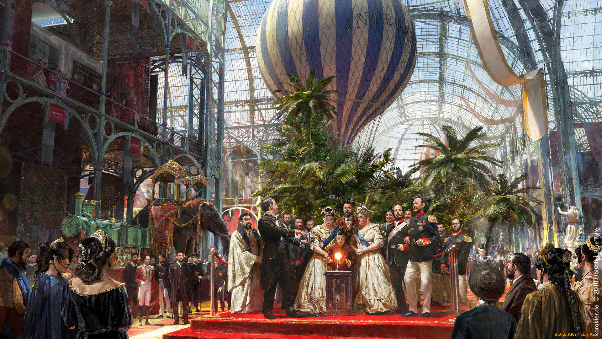 рисованное, живопись, фон, люди, шар