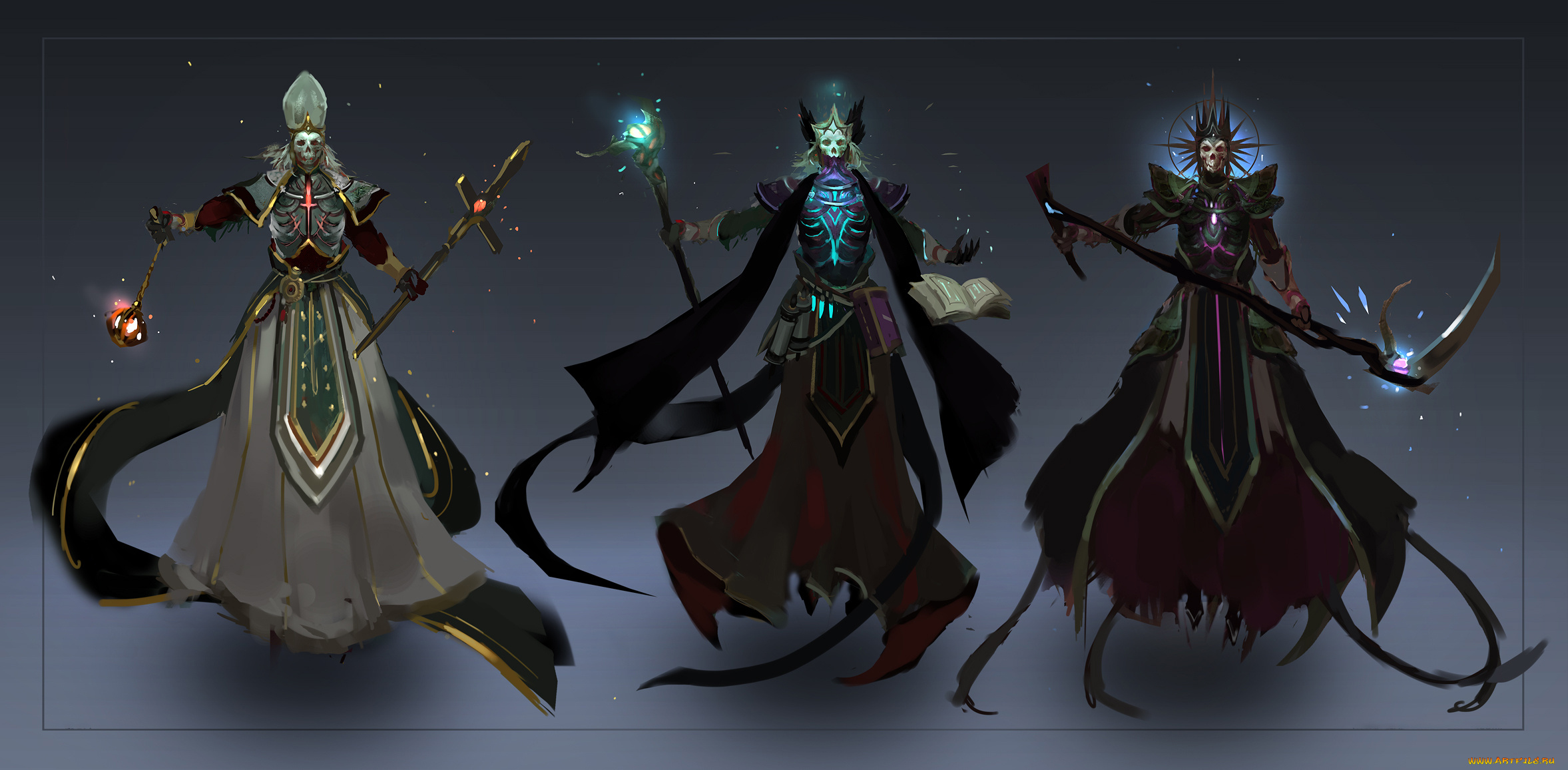фэнтези, нежить, посох, униформа, череп, существо, фон, взгляд